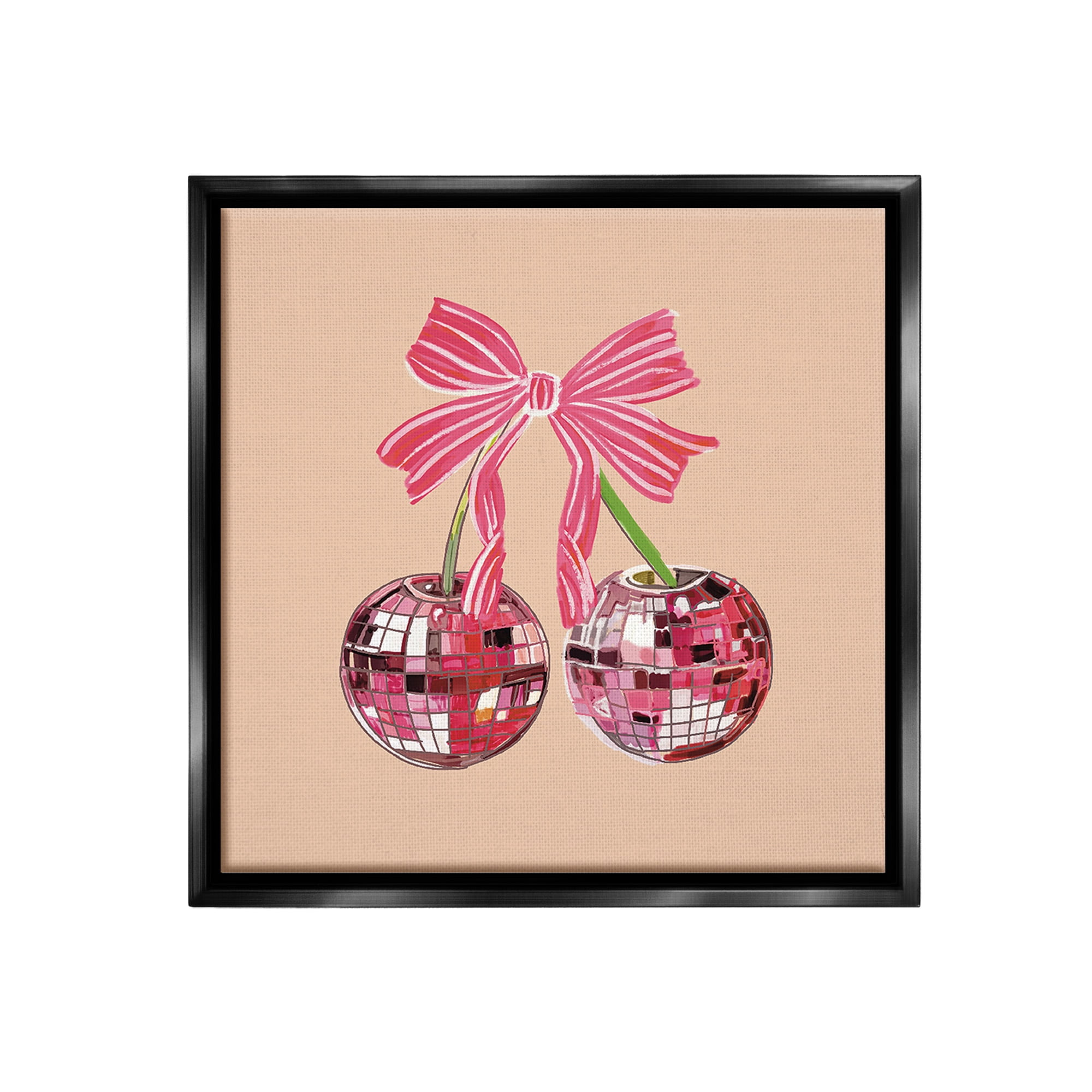 Stupell Industries Cherries with Pink Bow Food & Beverage Painting Black Floater Framed Canvas Art Print Wall Art, 25 x 25