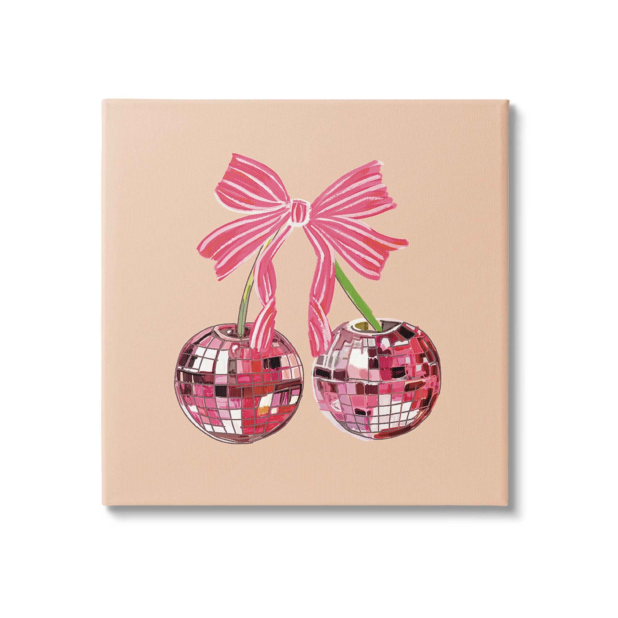 Stupell Industries Cherries with Pink Bow Food & Beverage Painting Gallery Wrapped Canvas Art Print Wall Art, 30 x 30