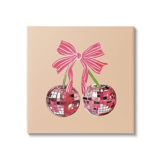 Stupell Industries Cherries with Pink Bow Food & Beverage Painting Gallery Wrapped Canvas Art Print Wall Art, 30 x 30