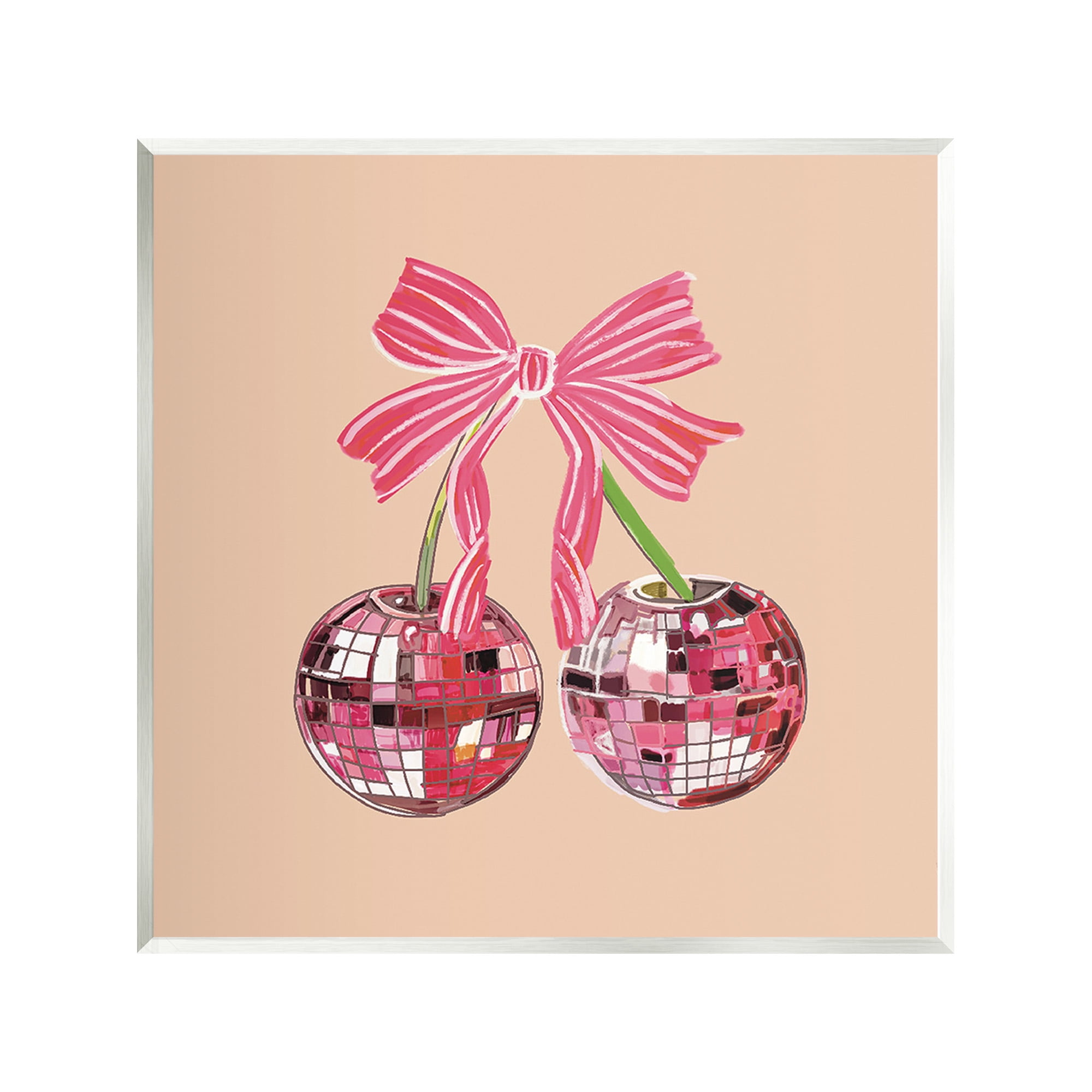 Stupell Industries Cherries with Pink Bow Food & Beverage Painting Unframed Art Print Wall Art, 12 x 12
