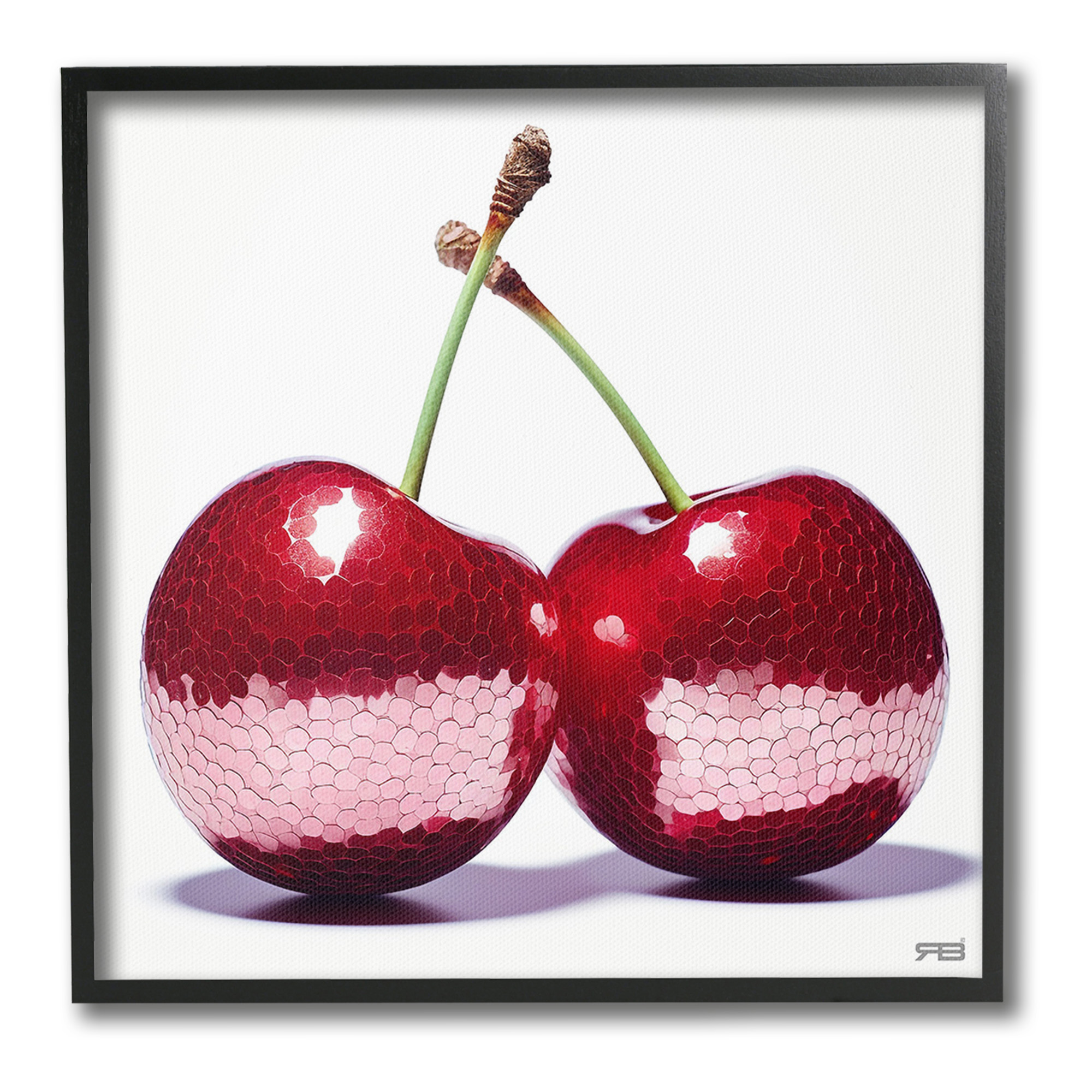 Stupell Industries Cherries with Reflection Food & Beverage Painting Black Framed Art Print Wall Art, 24 x 24