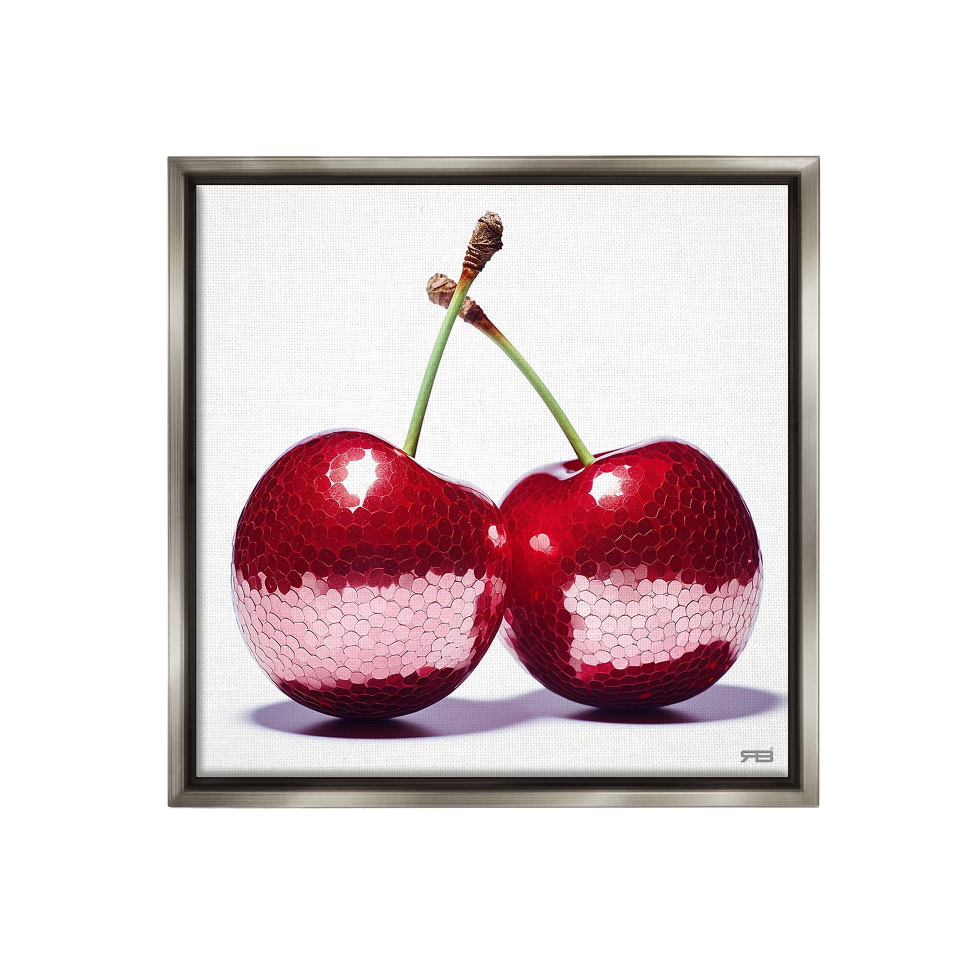 Stupell Industries Cherries with Reflection Food & Beverage Painting Gray Floater Framed Canvas Art Print Wall Art, 18 x 18