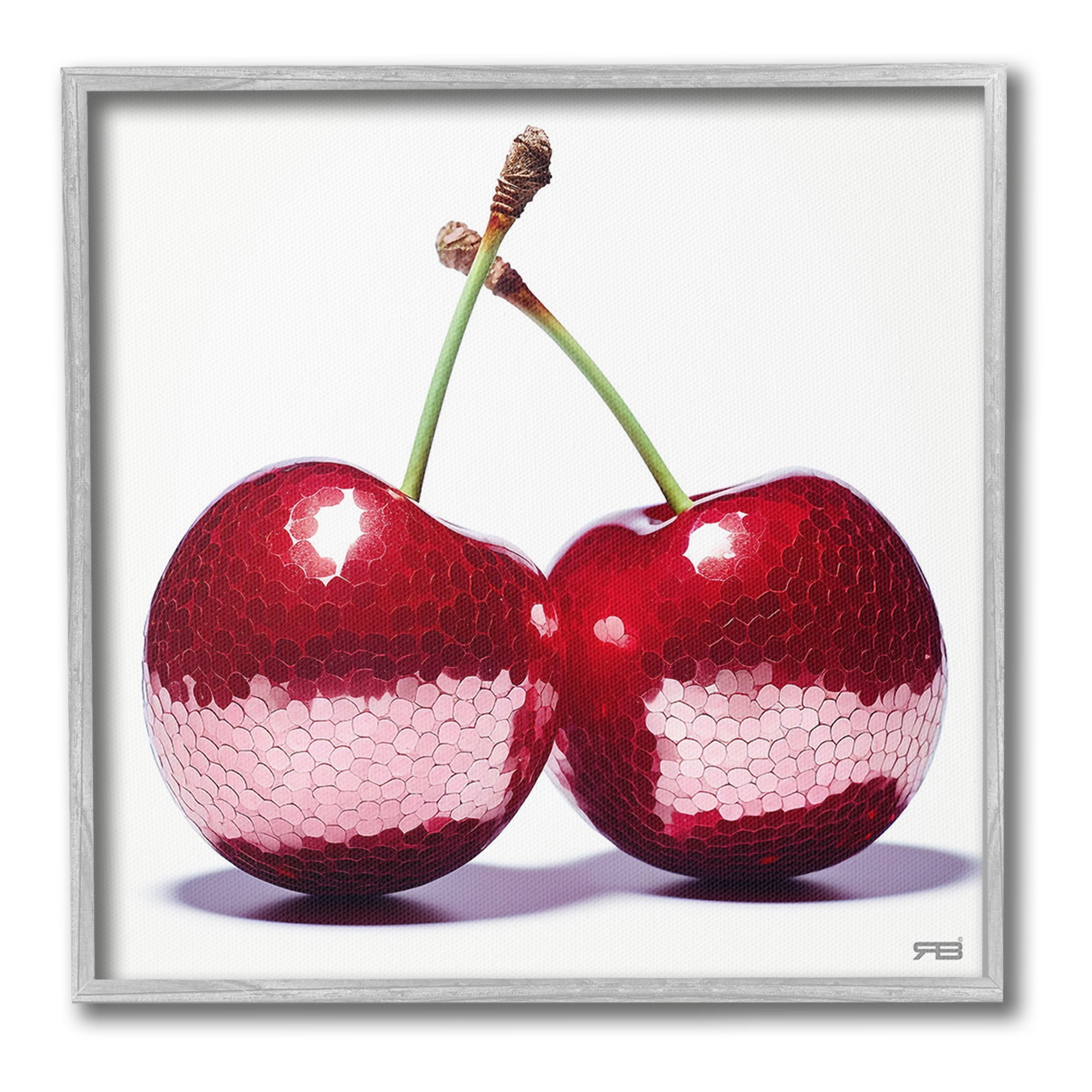 Stupell Industries Cherries with Reflection Food & Beverage Painting Gray Framed Art Print Wall Art, 17 x 17