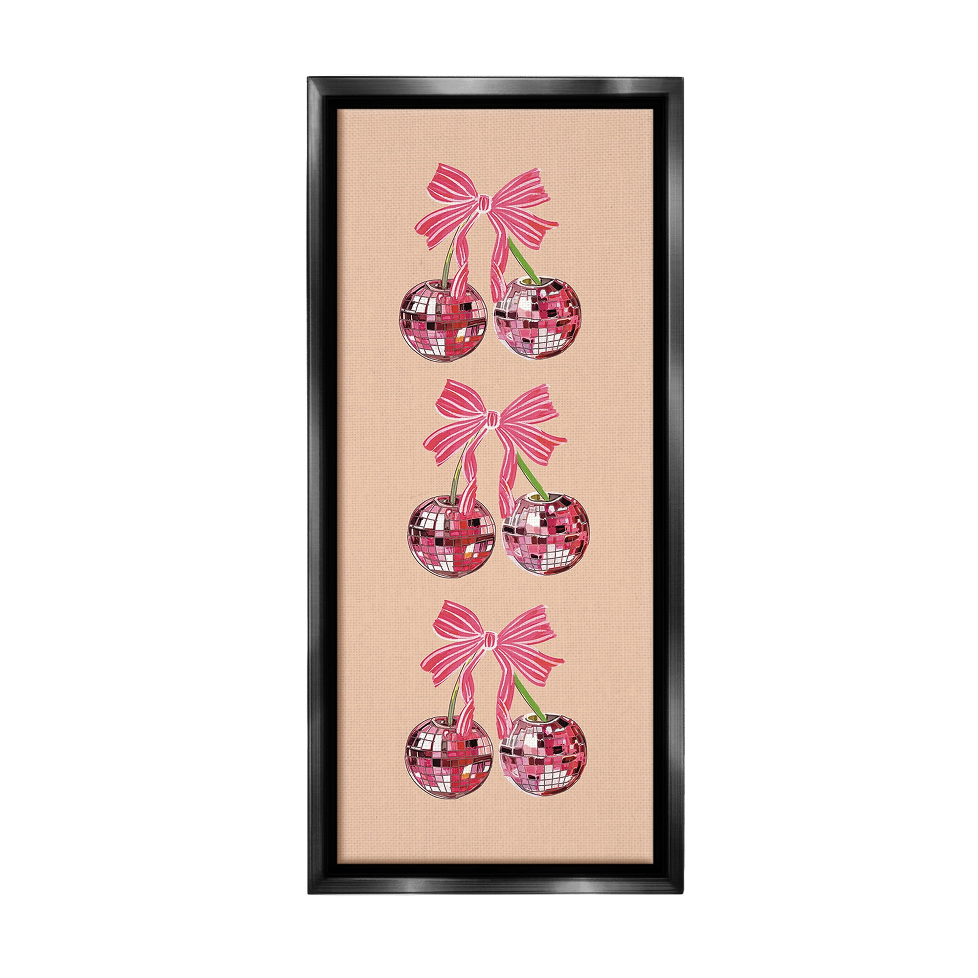 Stupell Industries Cherries with Ribbons Food & Beverage Painting Black Floater Framed Canvas Art Print Wall Art, 11 x 25
