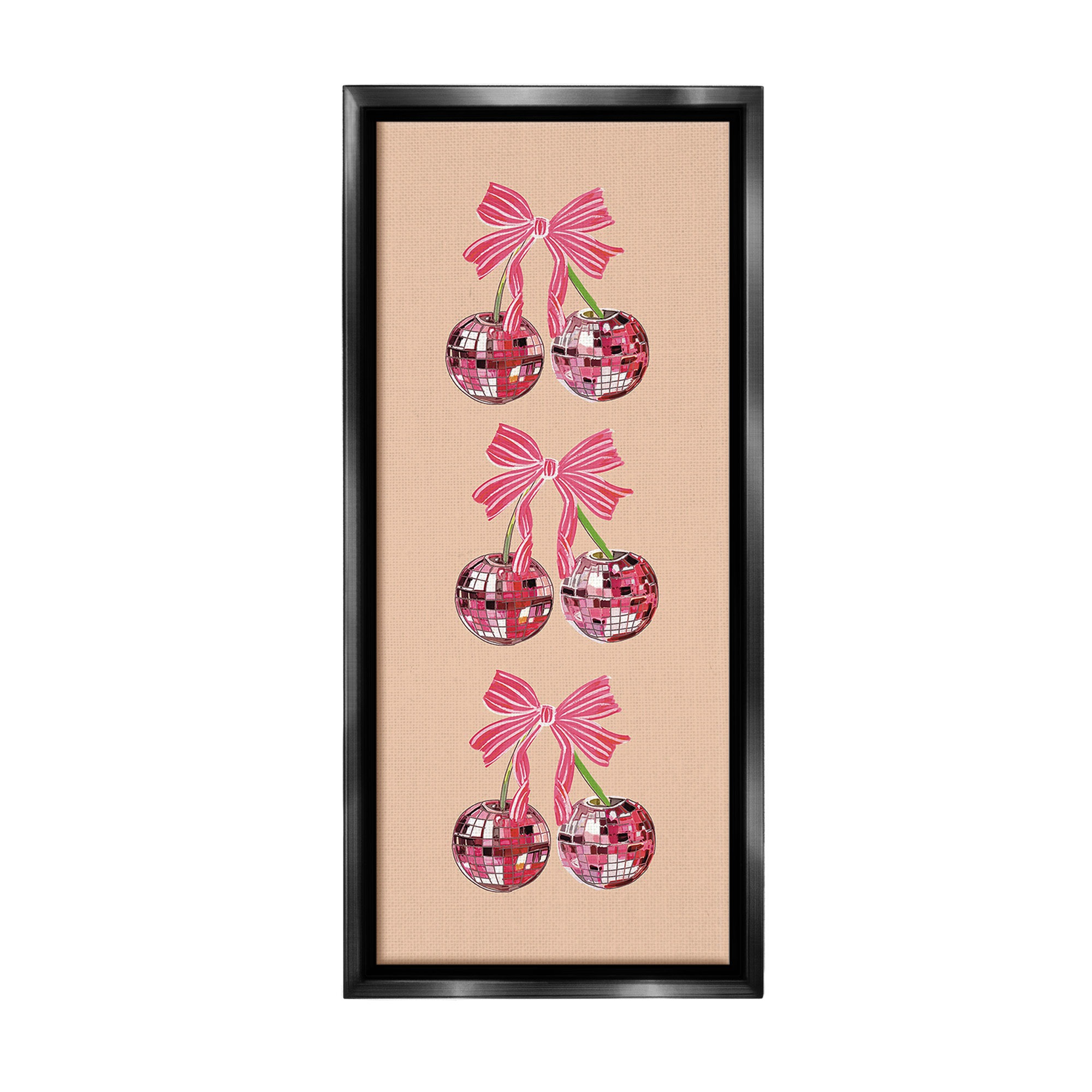 Stupell Industries Cherries with Ribbons Food & Beverage Painting Black Floater Framed Canvas Art Print Wall Art, 14 x 31