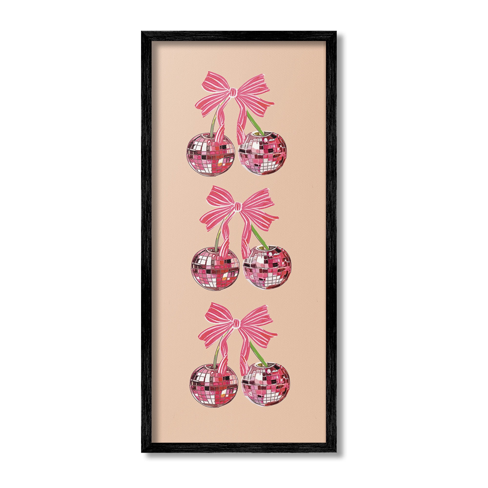 Stupell Industries Cherries with Ribbons Food & Beverage Painting Black Framed Art Print Wall Art, 10 x 24