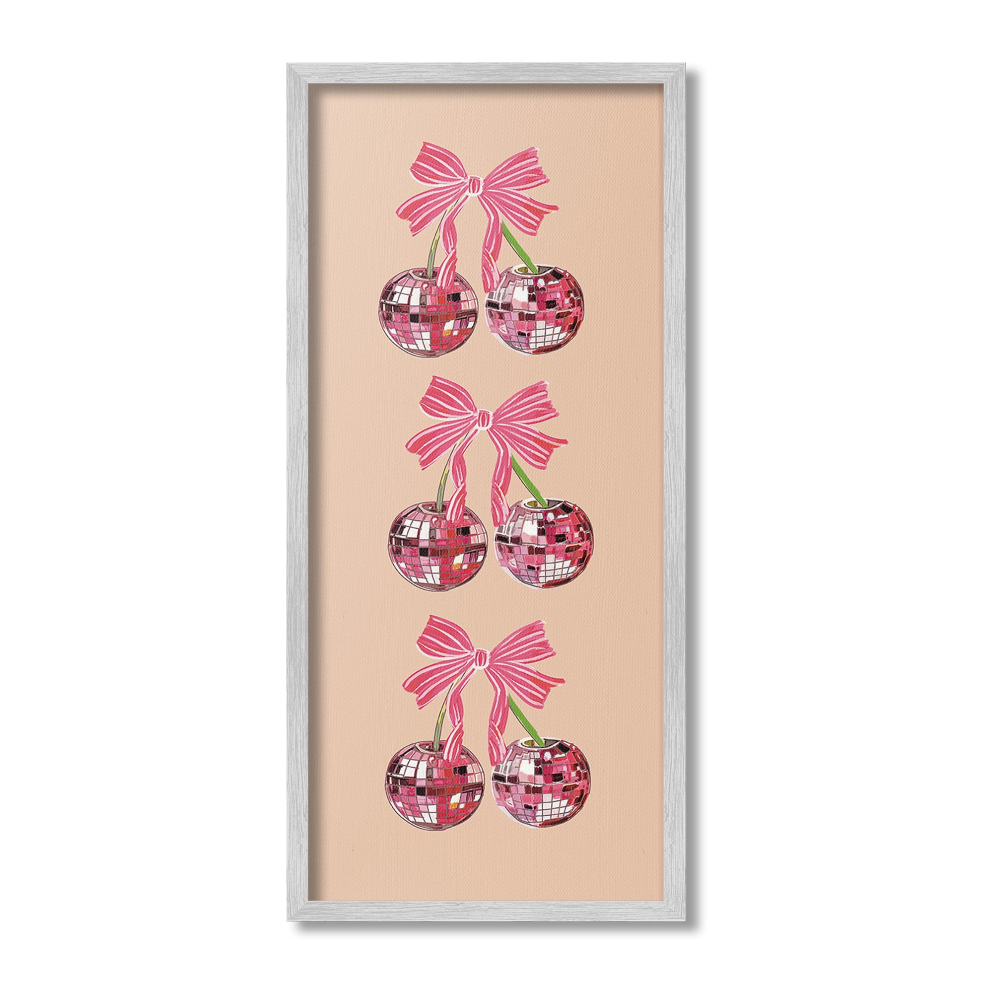 Stupell Industries Cherries with Ribbons Food & Beverage Painting Gray Framed Art Print Wall Art, 10 x 24