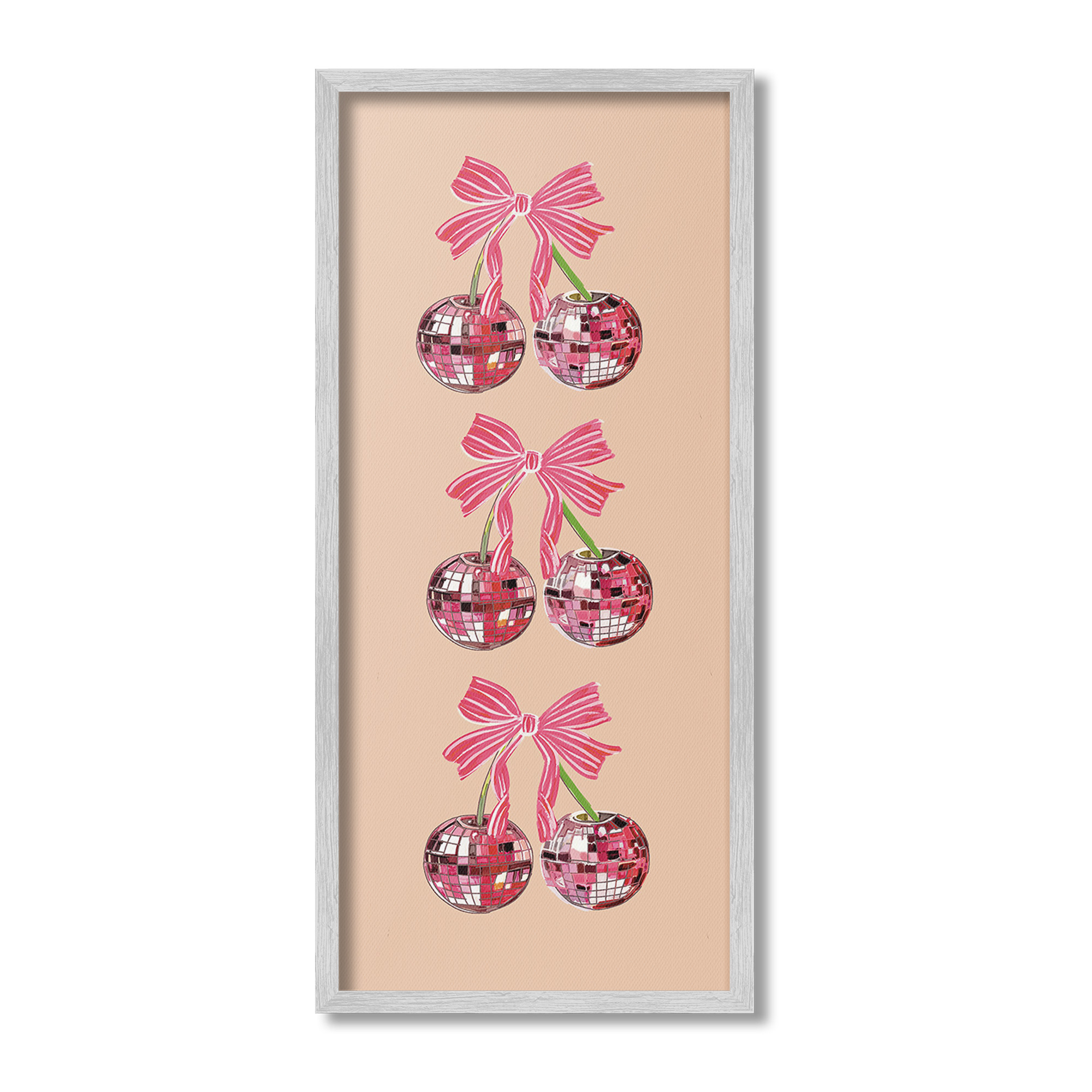 Stupell Industries Cherries with Ribbons Food & Beverage Painting Gray Framed Art Print Wall Art, 13 x 30