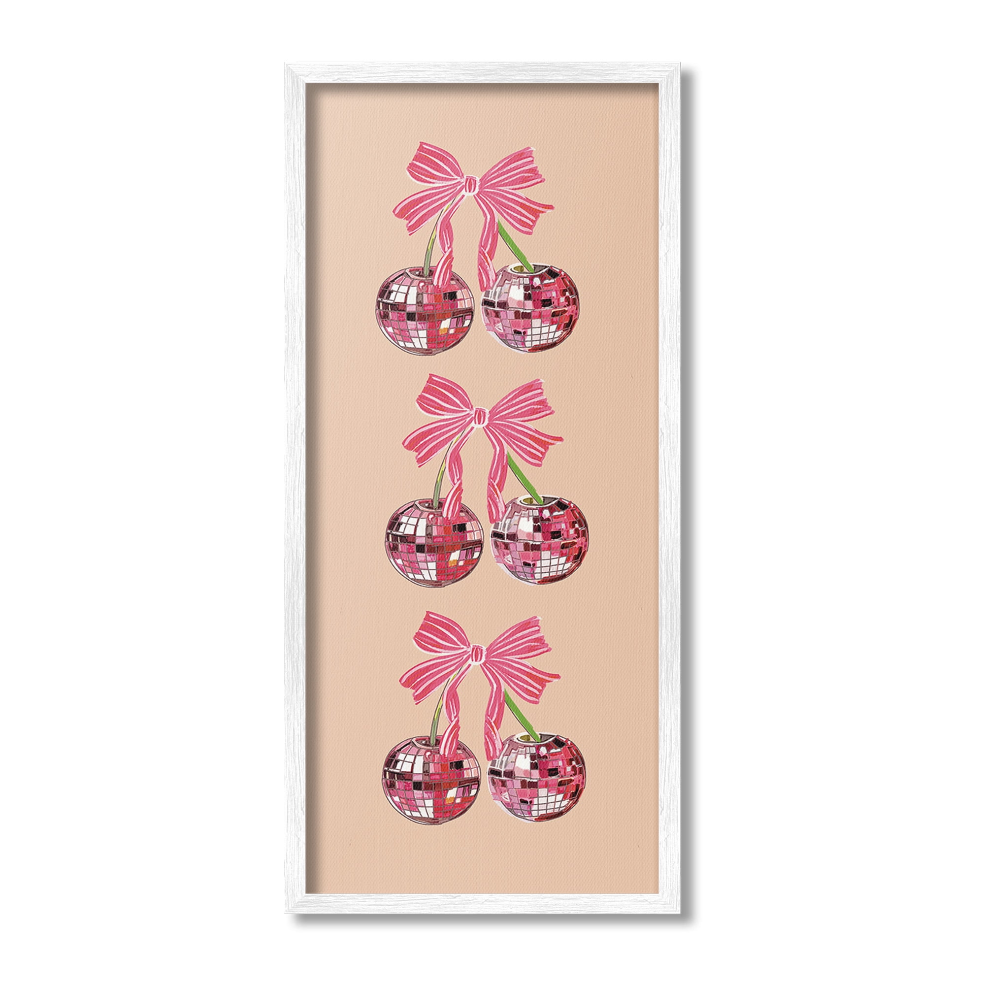 Stupell Industries Cherries with Ribbons Food & Beverage Painting White Framed Art Print Wall Art, 13 x 30