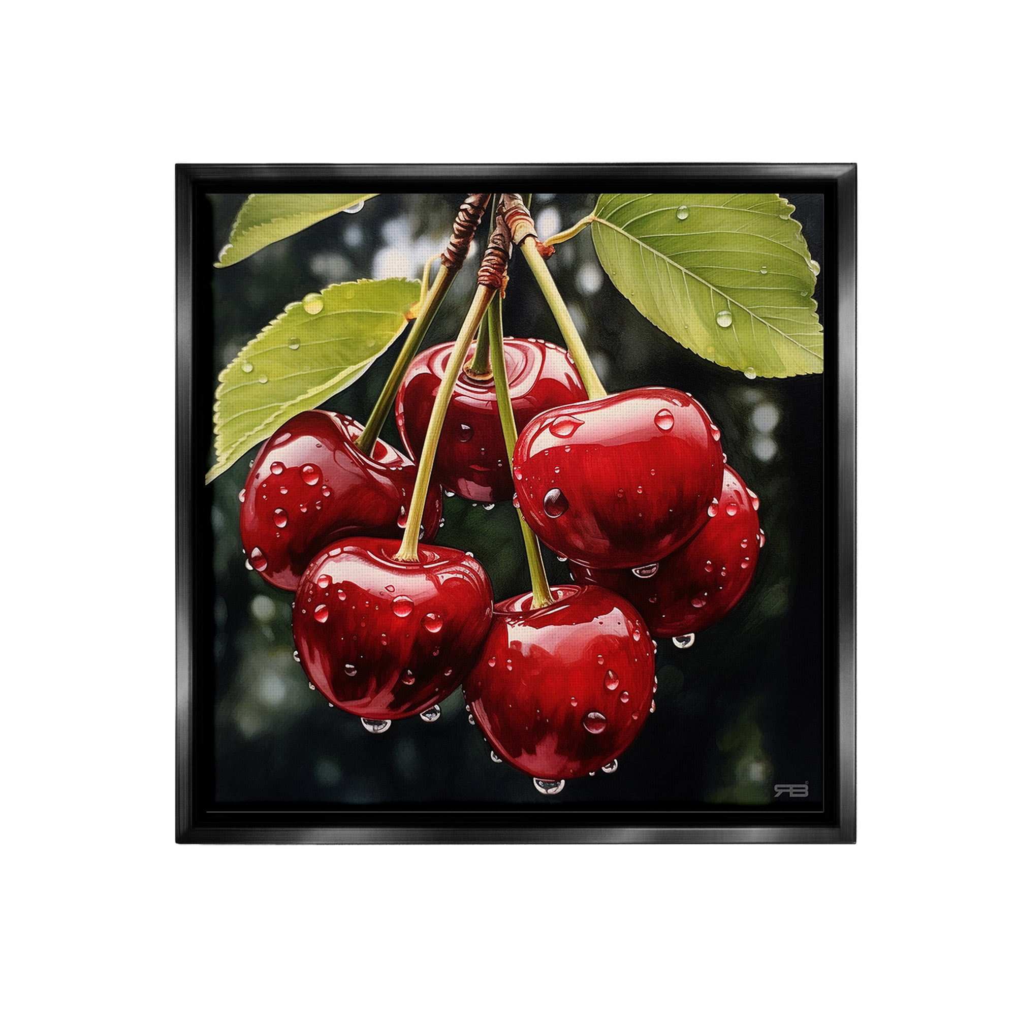 Stupell Industries Cherries with Water Droplets Food & Beverage Painting Black Floater Framed Canvas Art Print Wall Art, 25 x 25