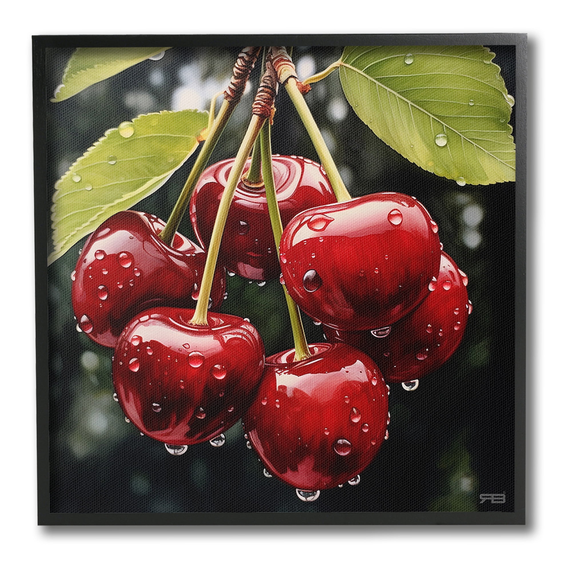 Stupell Industries Cherries with Water Droplets Food & Beverage Painting Black Framed Art Print Wall Art, 17 x 17