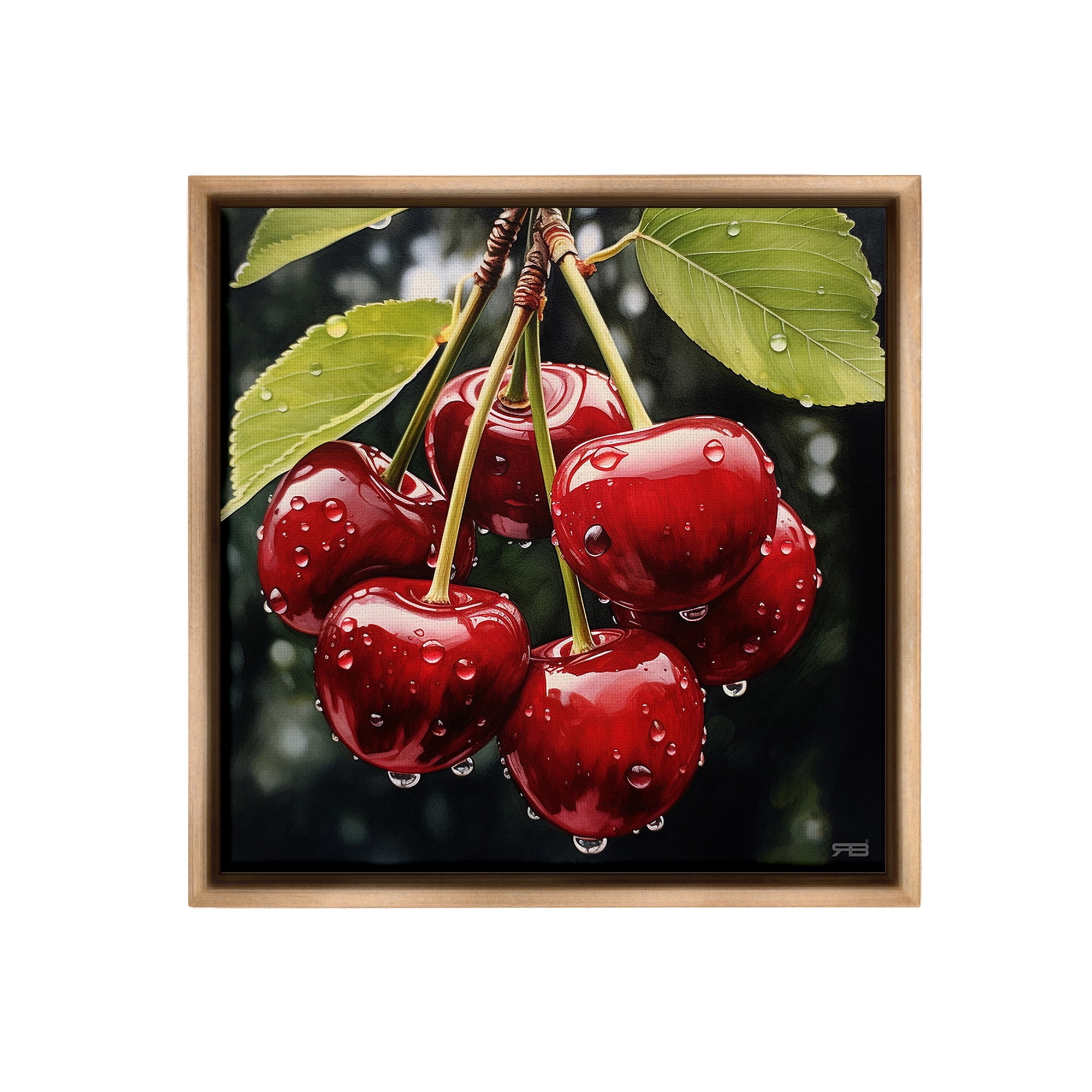 Stupell Industries Cherries with Water Droplets Food & Beverage Painting Brown Floater Framed Canvas Art Print Wall Art, 25 x 25