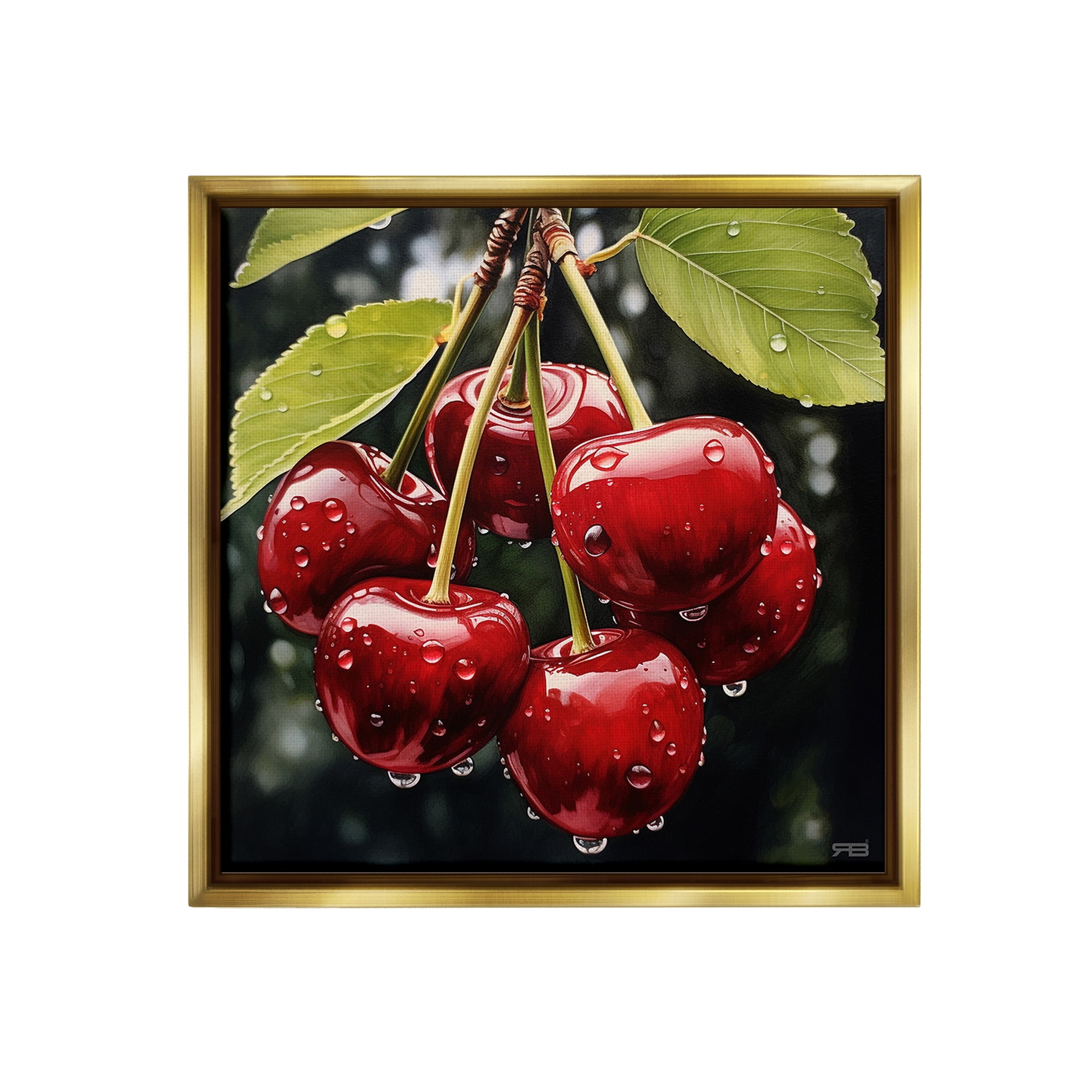 Stupell Industries Cherries with Water Droplets Food & Beverage Painting Gold Floater Framed Canvas Art Print Wall Art, 18 x 18