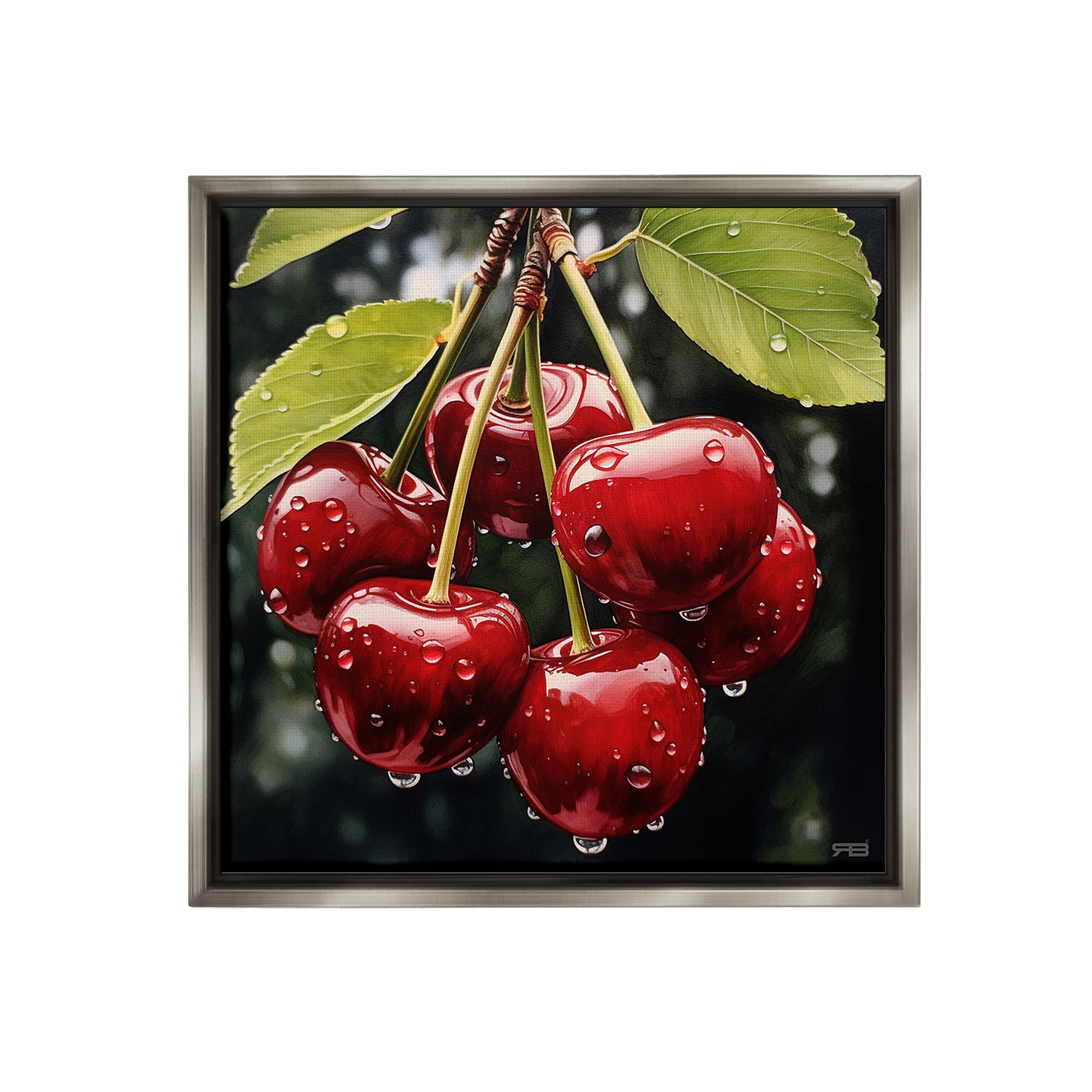 Stupell Industries Cherries with Water Droplets Food & Beverage Painting Gray Floater Framed Canvas Art Print Wall Art, 25 x 25