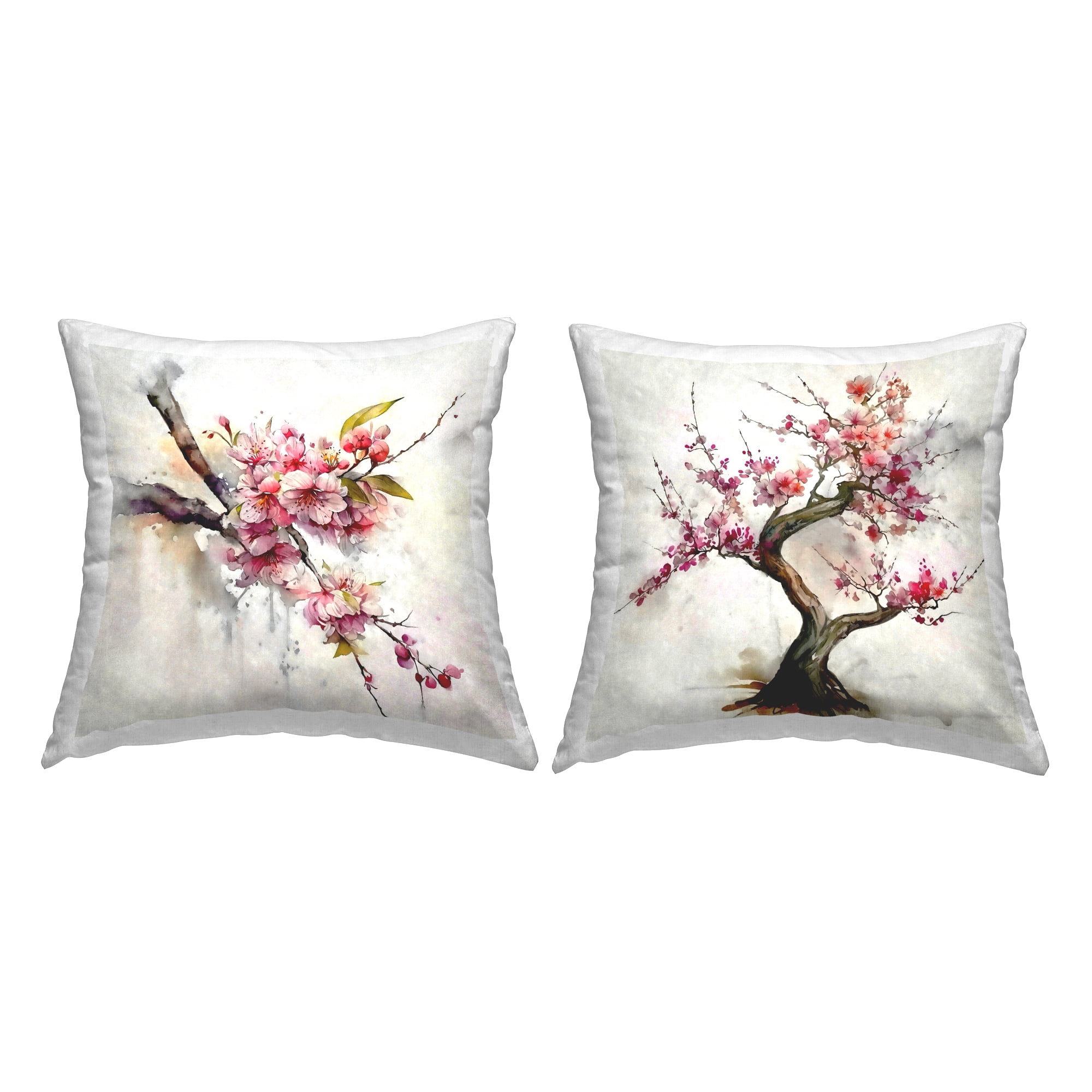 Stupell Industries Cherry Blossom Bonsai Floral Blooms Square Decorative Printed Throw Pillow, 18 x 18, Set of 2