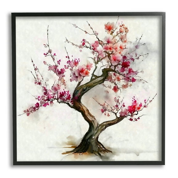 Stupell Industries Cherry Blossom Bonsai Tree Botanical & Floral Painting Black Framed Art Print Wall Art