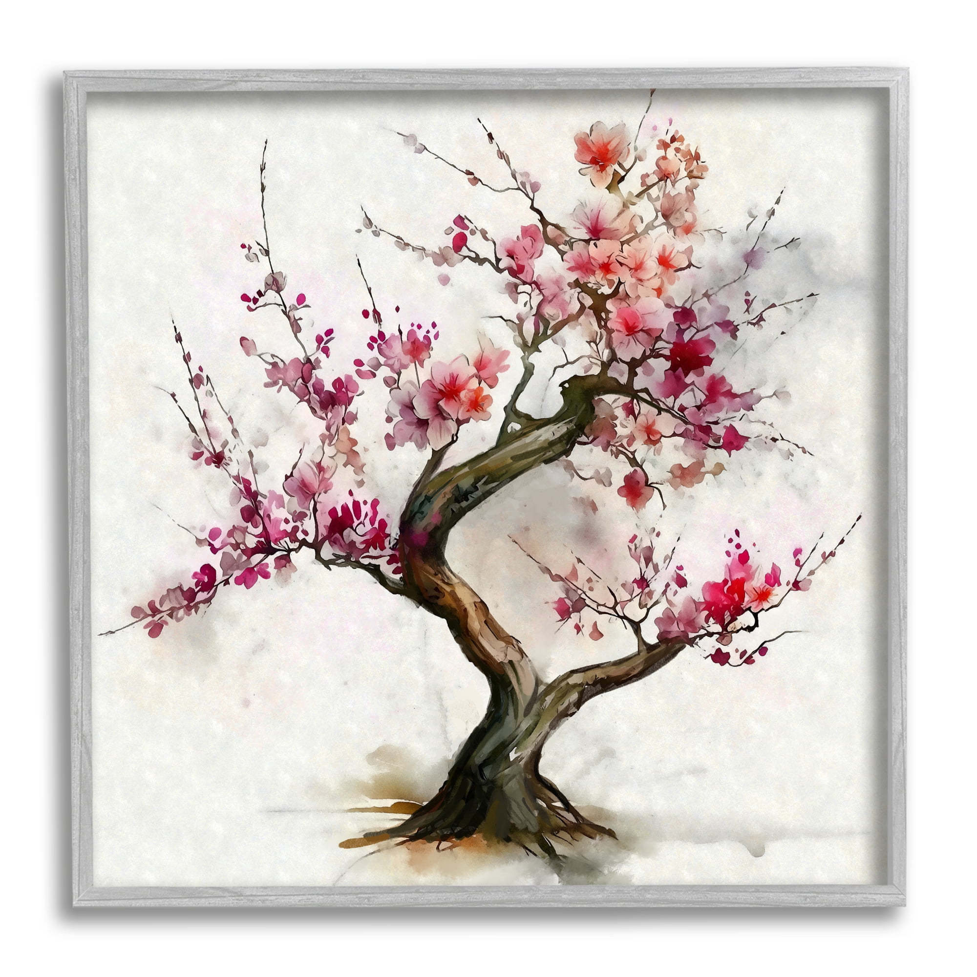 Stupell Industries Cherry Blossom Bonsai Tree Botanical & Floral Painting Gray Framed Art Print Wall Art