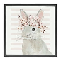 Stupell Industries Cherry Blossom Bunny Animals Painting Black Floater Framed Canvas Art Print Wall Art, 18 x 18