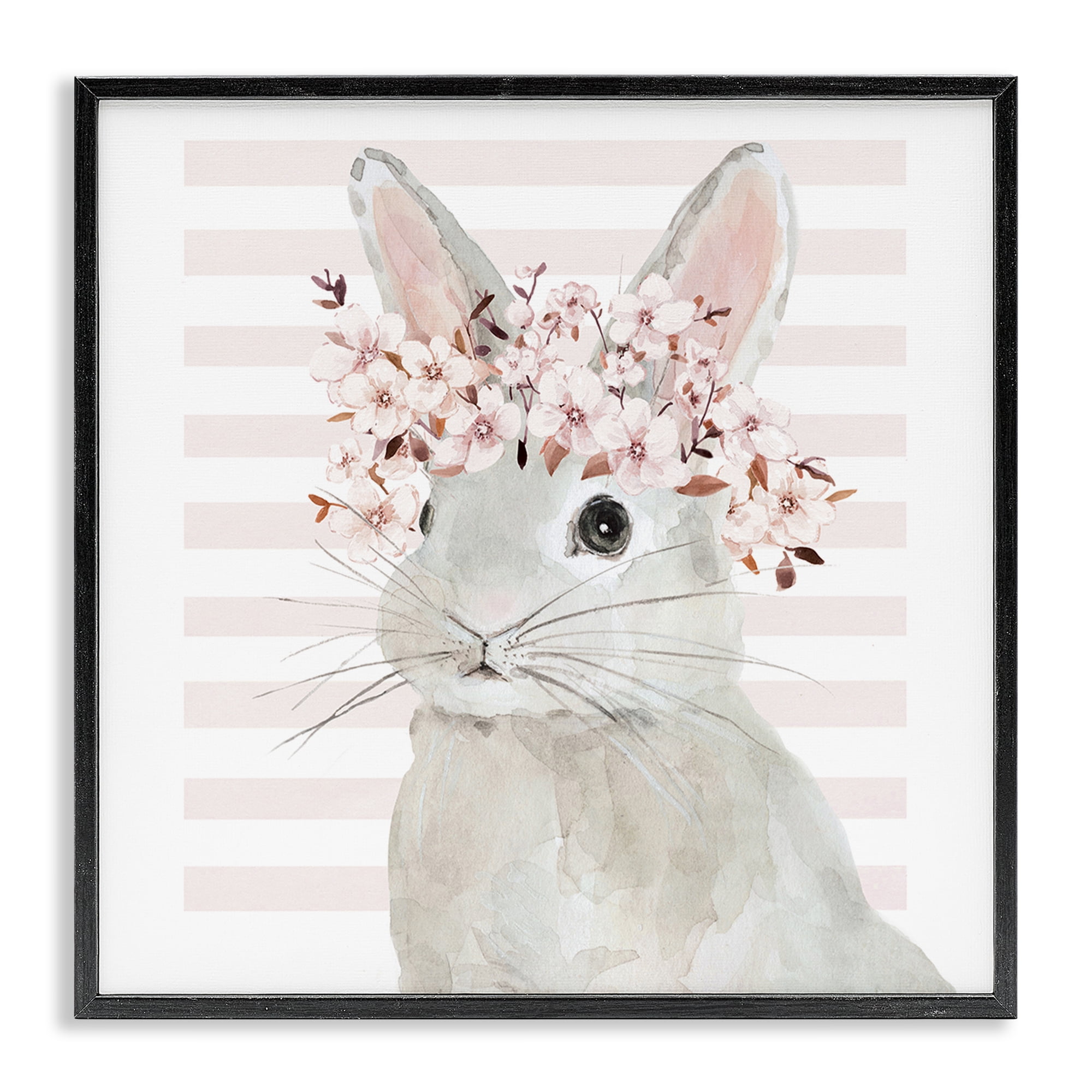 Stupell Industries Cherry Blossom Bunny Animals Painting Black Framed Art Print Wall Art, 17 x 17