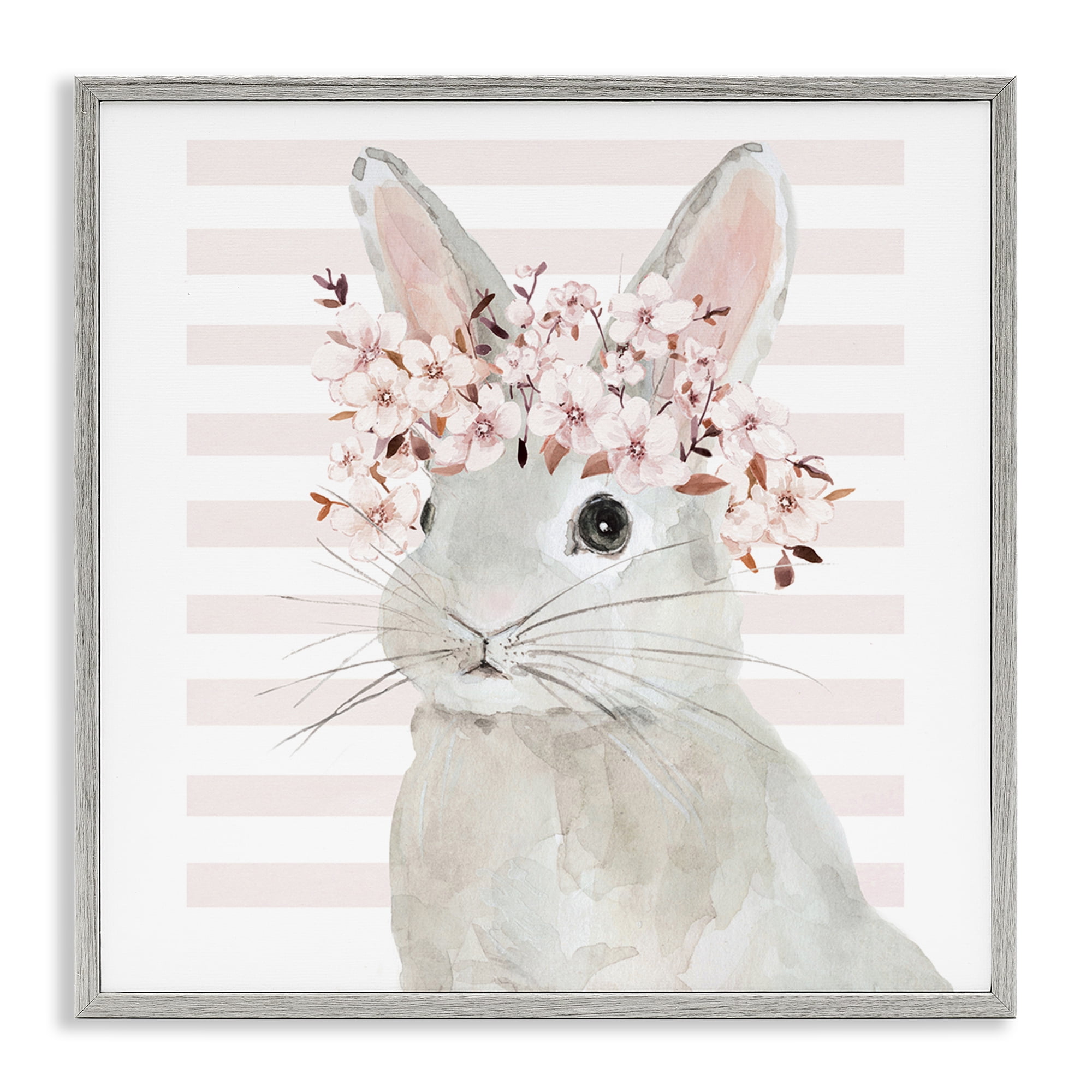 Stupell Industries Cherry Blossom Bunny Animals Painting Gray Framed Art Print Wall Art, 12 x 12