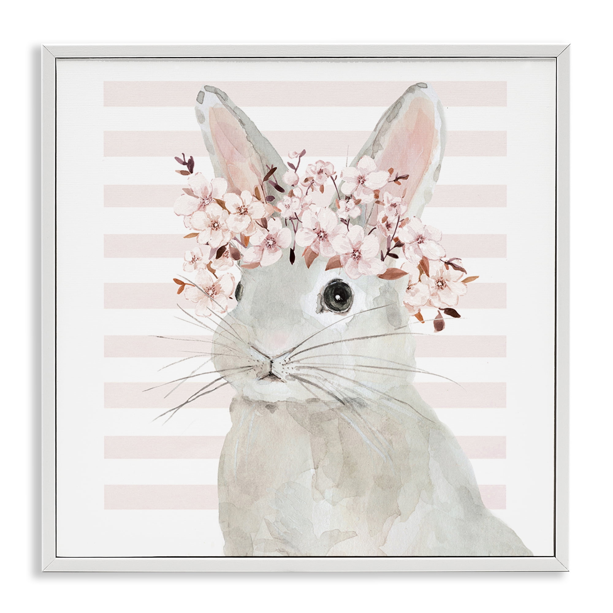 Stupell Industries Cherry Blossom Bunny Animals Painting White Framed Art Print Wall Art, 17 x 17