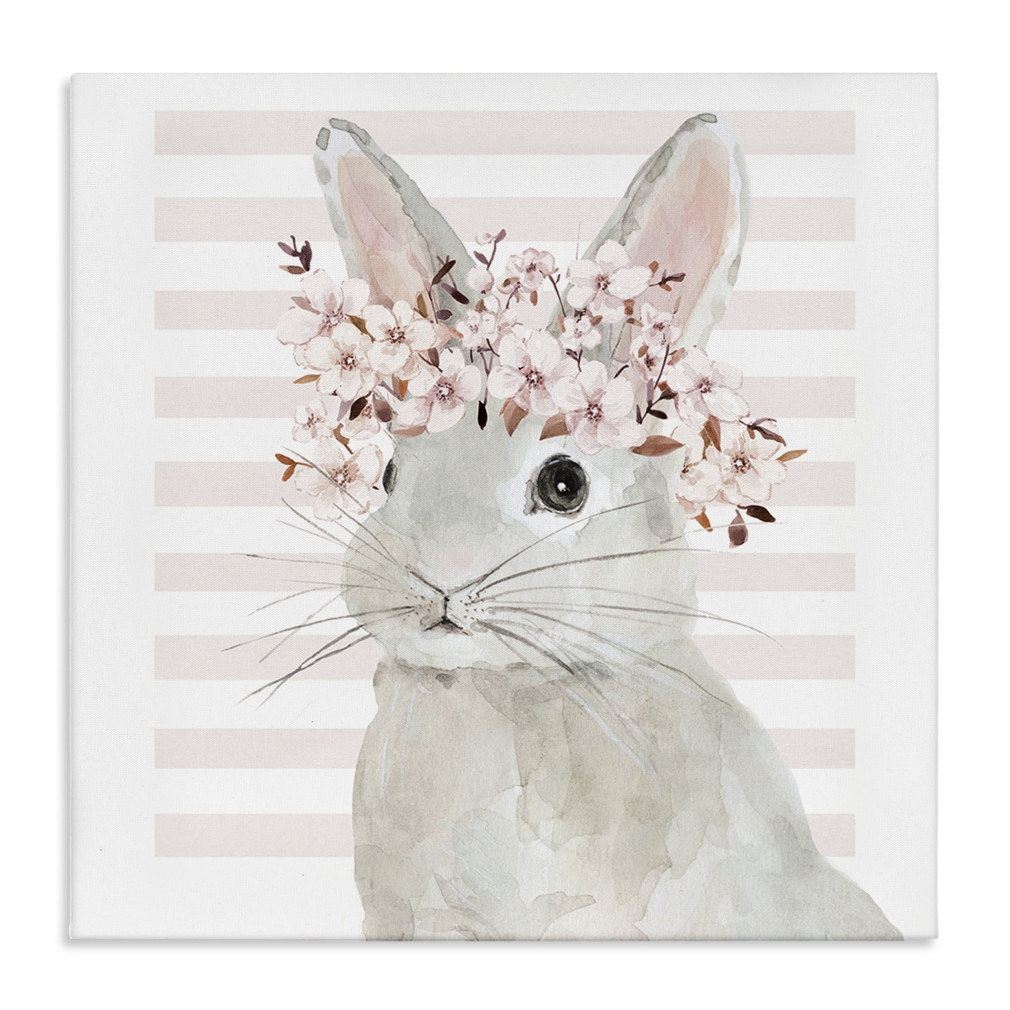 Stupell Industries Cherry Blossom Bunny Animals Painting Wrapped Canvas Art Print Wall Art, 36 x 36