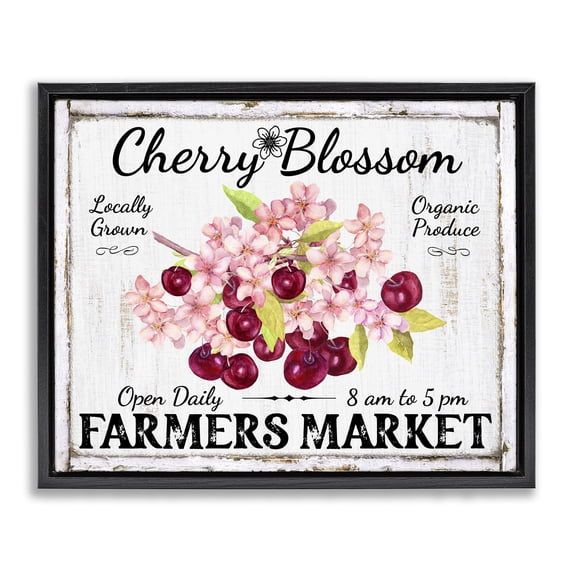Stupell Industries Cottage Cherry Blossom Farmer's Market Black Floating Frame Canvas Art, 21 x 17, by Creatif Belle