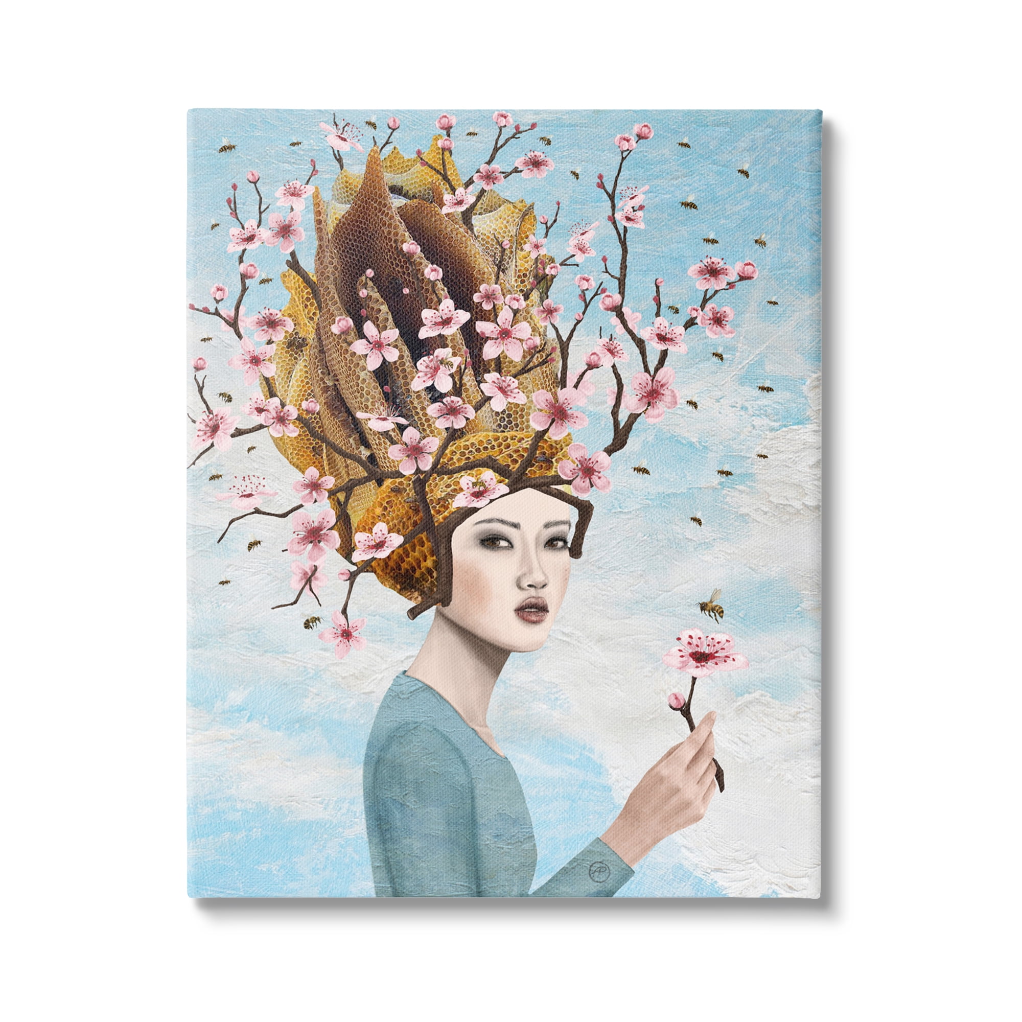 Stupell Industries Cherry Blossom Girl Botanical & Floral Painting Gallery Wrapped Canvas Art Print Wall Art, 36 x 48