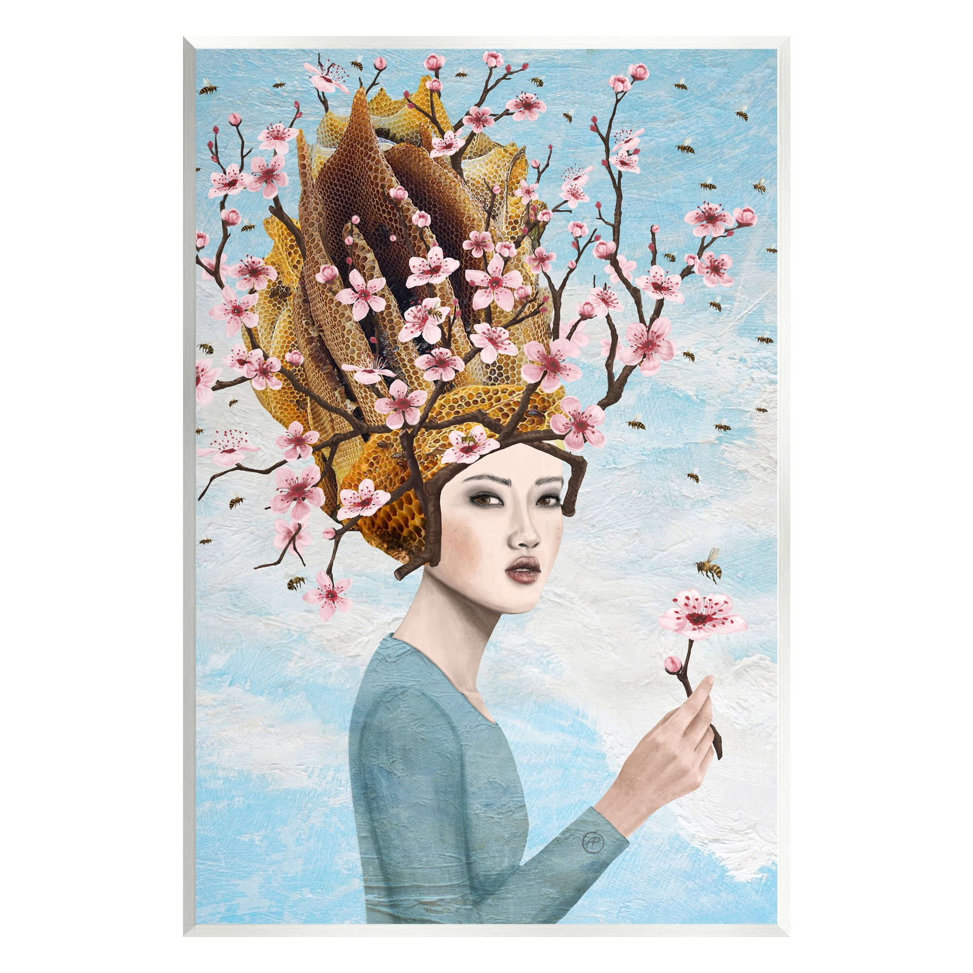 Stupell Industries Cherry Blossom Girl Botanical & Floral Painting Unframed Art Print Wall Art, 10 x 15