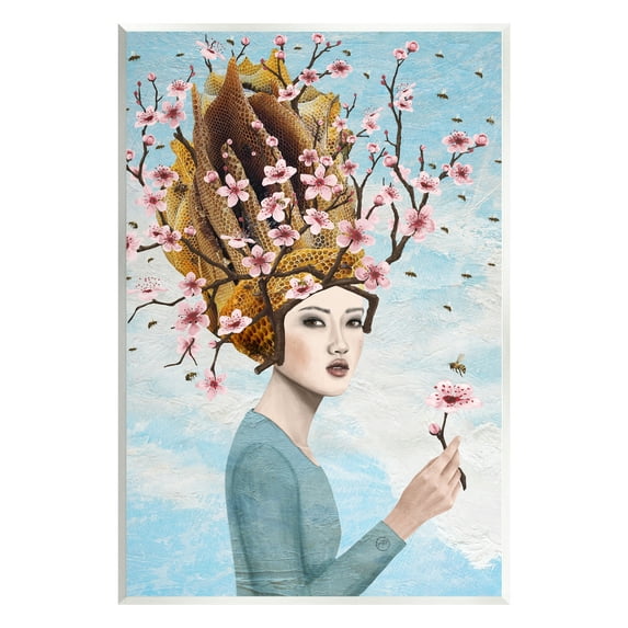Stupell Industries Cherry Blossom Girl Botanical & Floral Painting Unframed Art Print Wall Art, 13 x 19