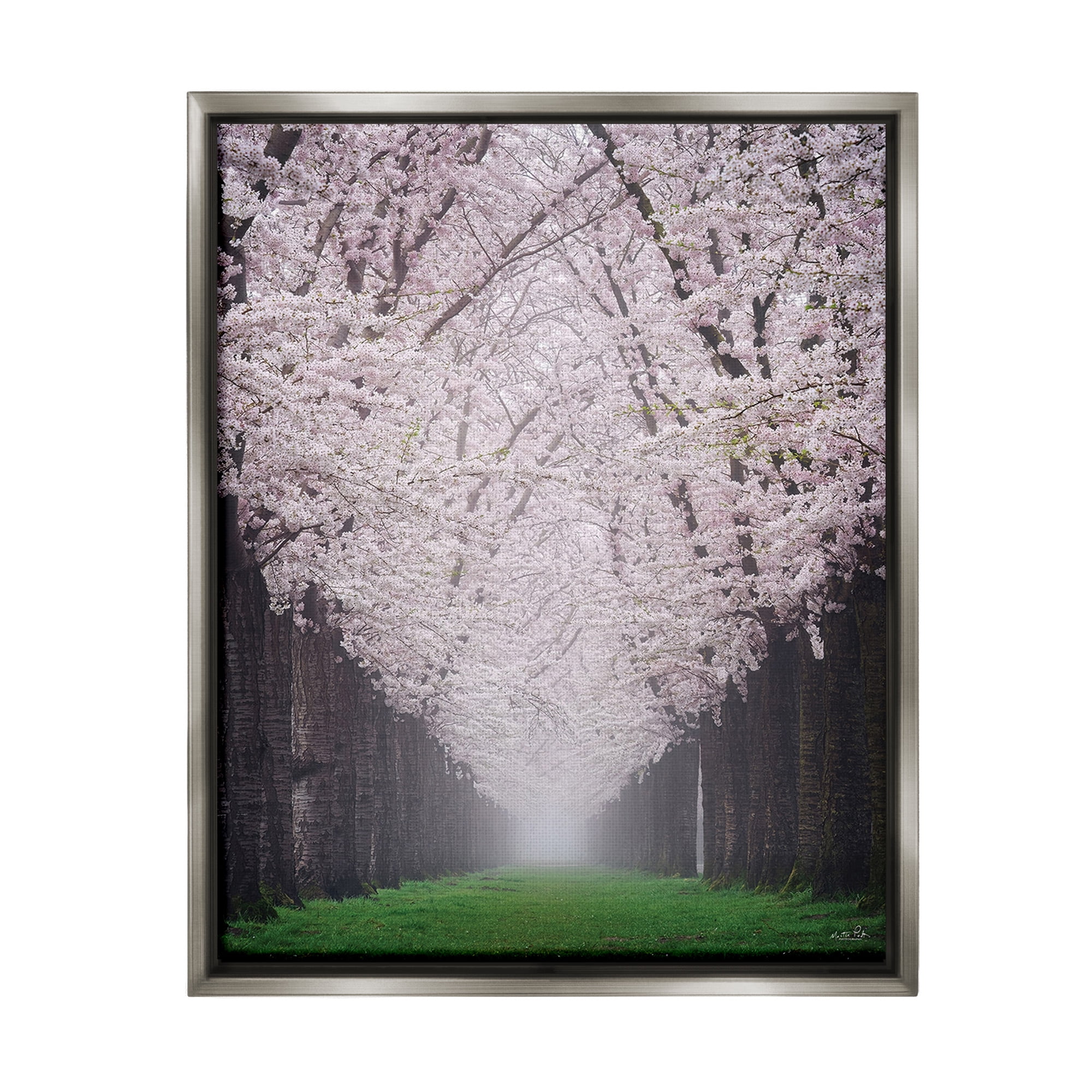 Stupell Industries Cherry Blossom Grove Landscape Photography Gray Floater Framed Canvas Art Print Wall Art, 17 x 21