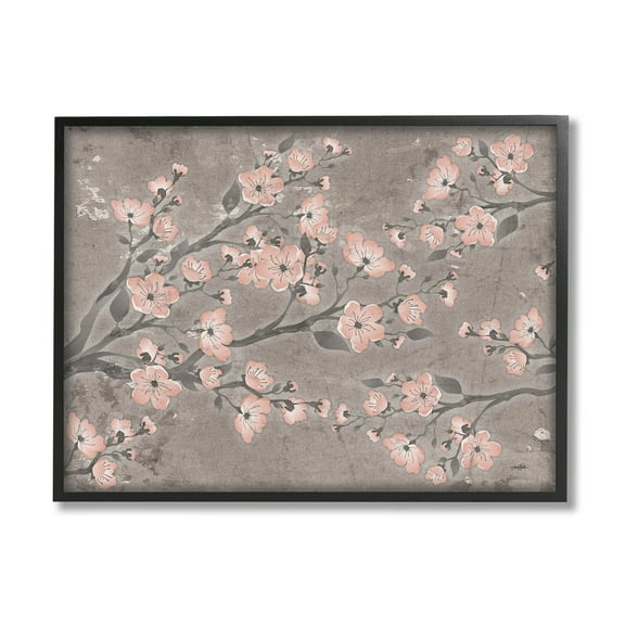 Stupell Industries Cherry Blossom Pattern Composition Graphic Art Black Framed Art Print Wall Art, Design by Diane Stimson