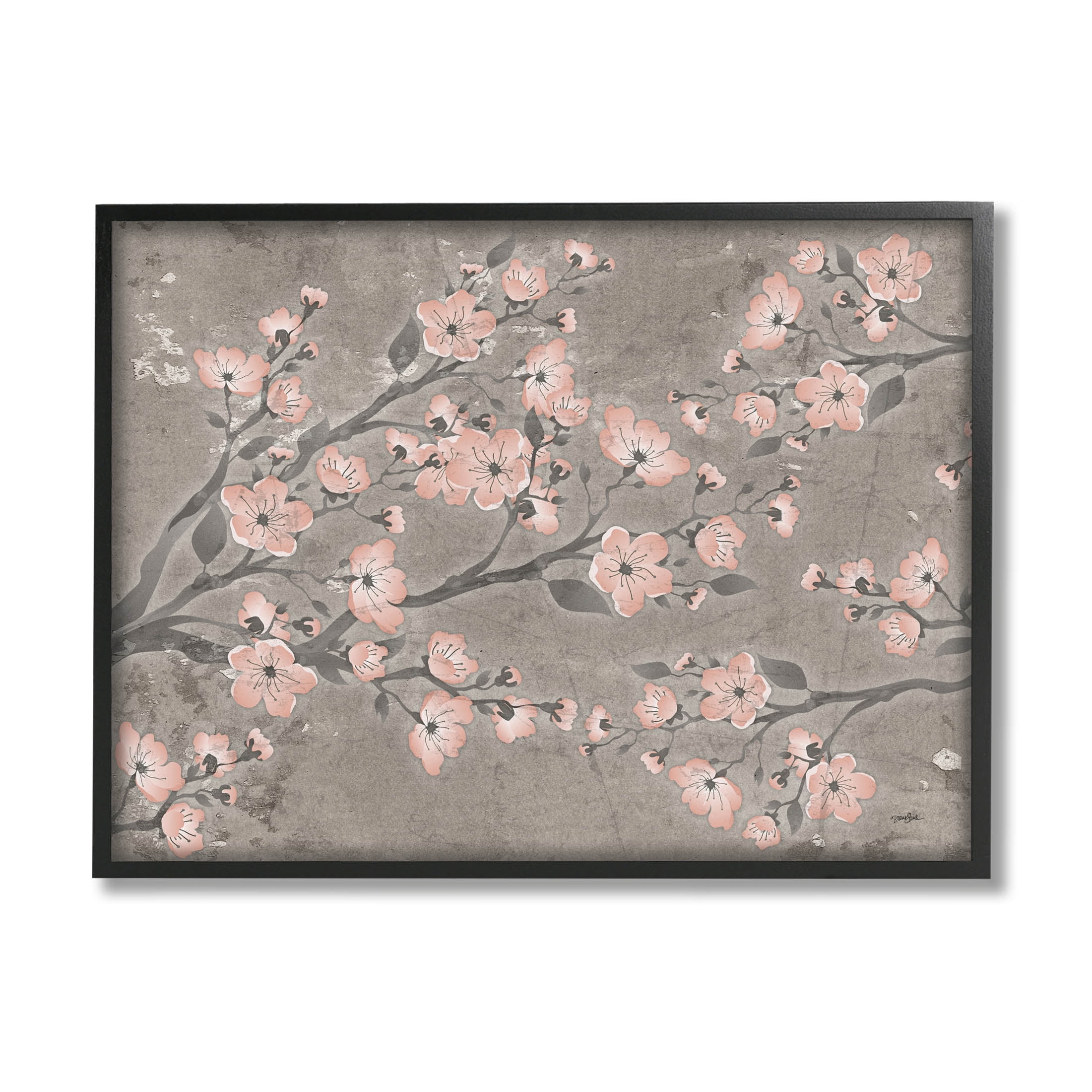 Stupell Industries Cherry Blossom Pattern Composition Graphic Art Black Framed Art Print Wall Art, Design by Diane Stimson
