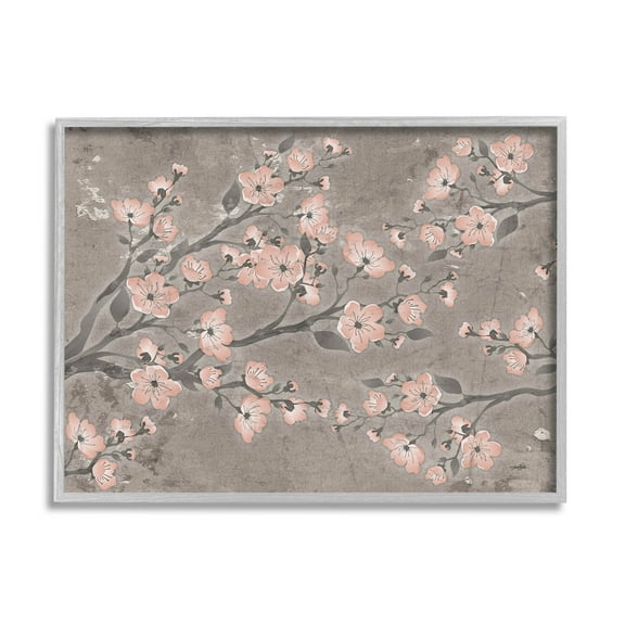 Stupell Industries Cherry Blossom Pattern Composition Graphic Art Gray Framed Art Print Wall Art, Design by Diane Stimson
