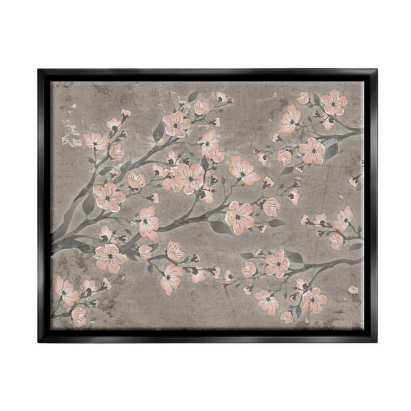Stupell Industries Cherry Blossom Pattern Composition Graphic Art Jet Black Floating Framed Canvas Print Wall Art, Design by Diane Stimson