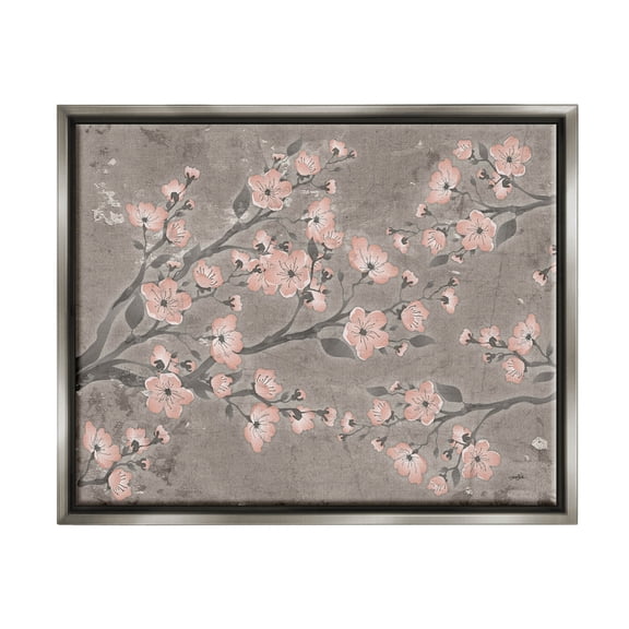 Stupell Industries Cherry Blossom Pattern Composition Graphic Art Luster Gray Floating Framed Canvas Print Wall Art, Design by Diane Stimson