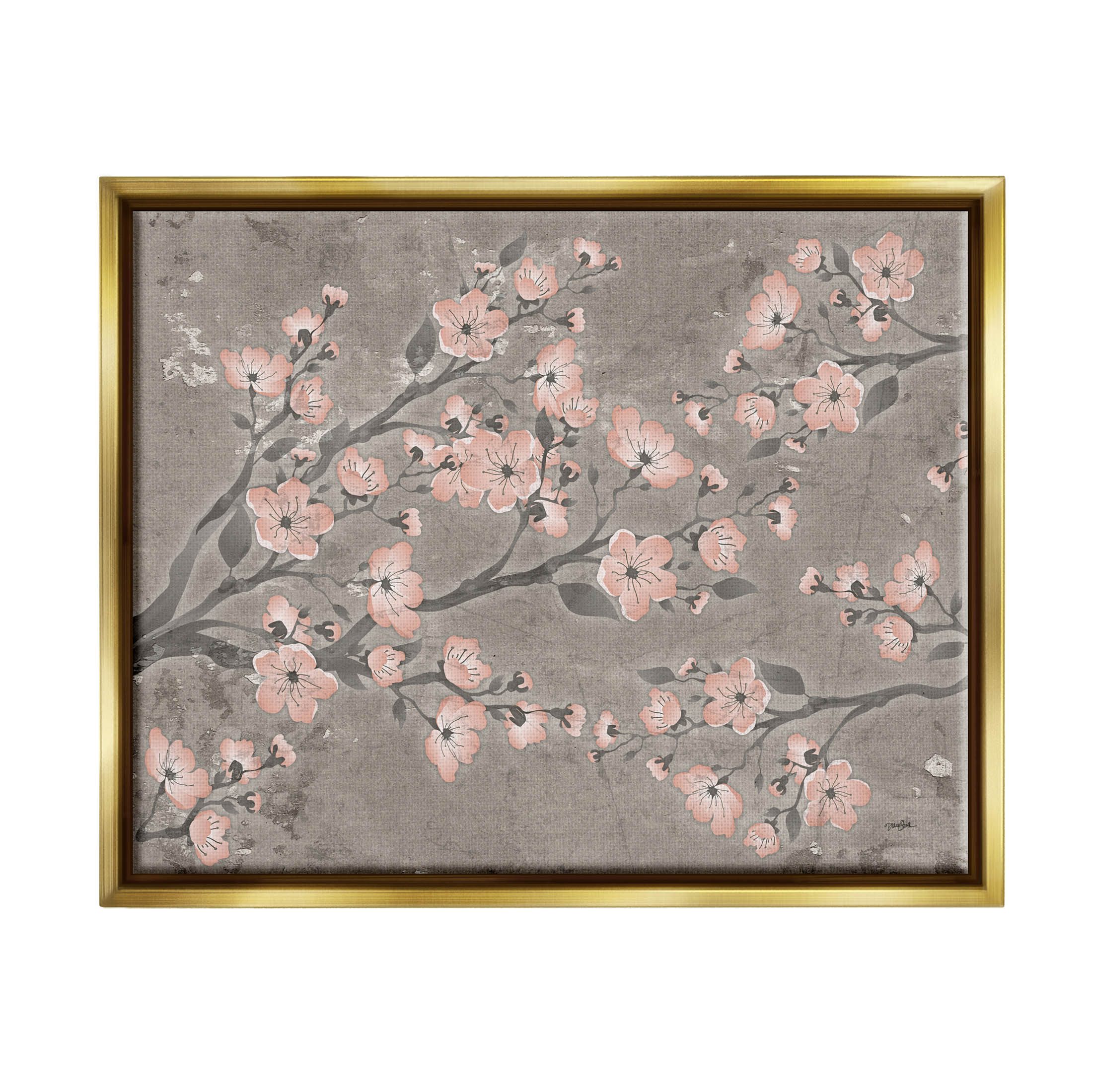 Stupell Industries Cherry Blossom Pattern Composition Graphic Art Metallic Gold Floating Framed Canvas Print Wall Art, Design by Diane Stimson