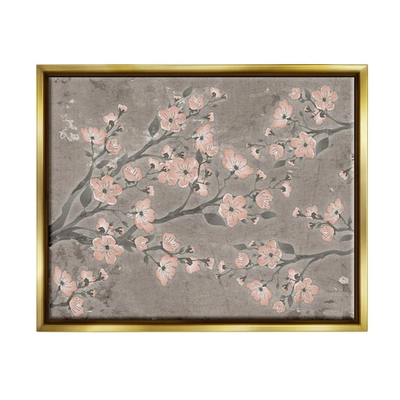 Stupell Industries Cherry Blossom Pattern Composition Graphic Art Metallic Gold Floating Framed Canvas Print Wall Art, Design by Diane Stimson