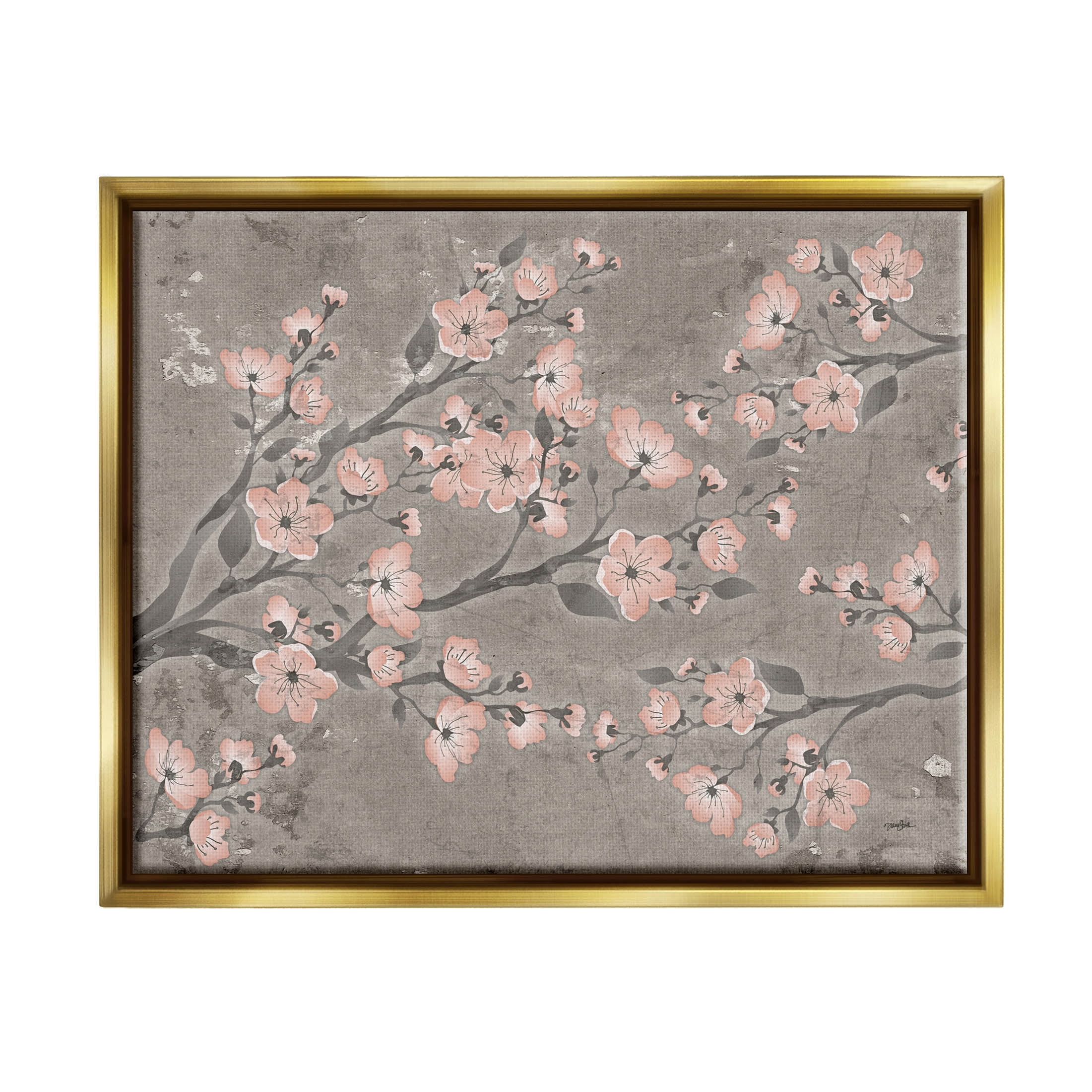 Stupell Industries Cherry Blossom Pattern Composition Graphic Art Metallic Gold Floating Framed Canvas Print Wall Art, Design by Diane Stimson