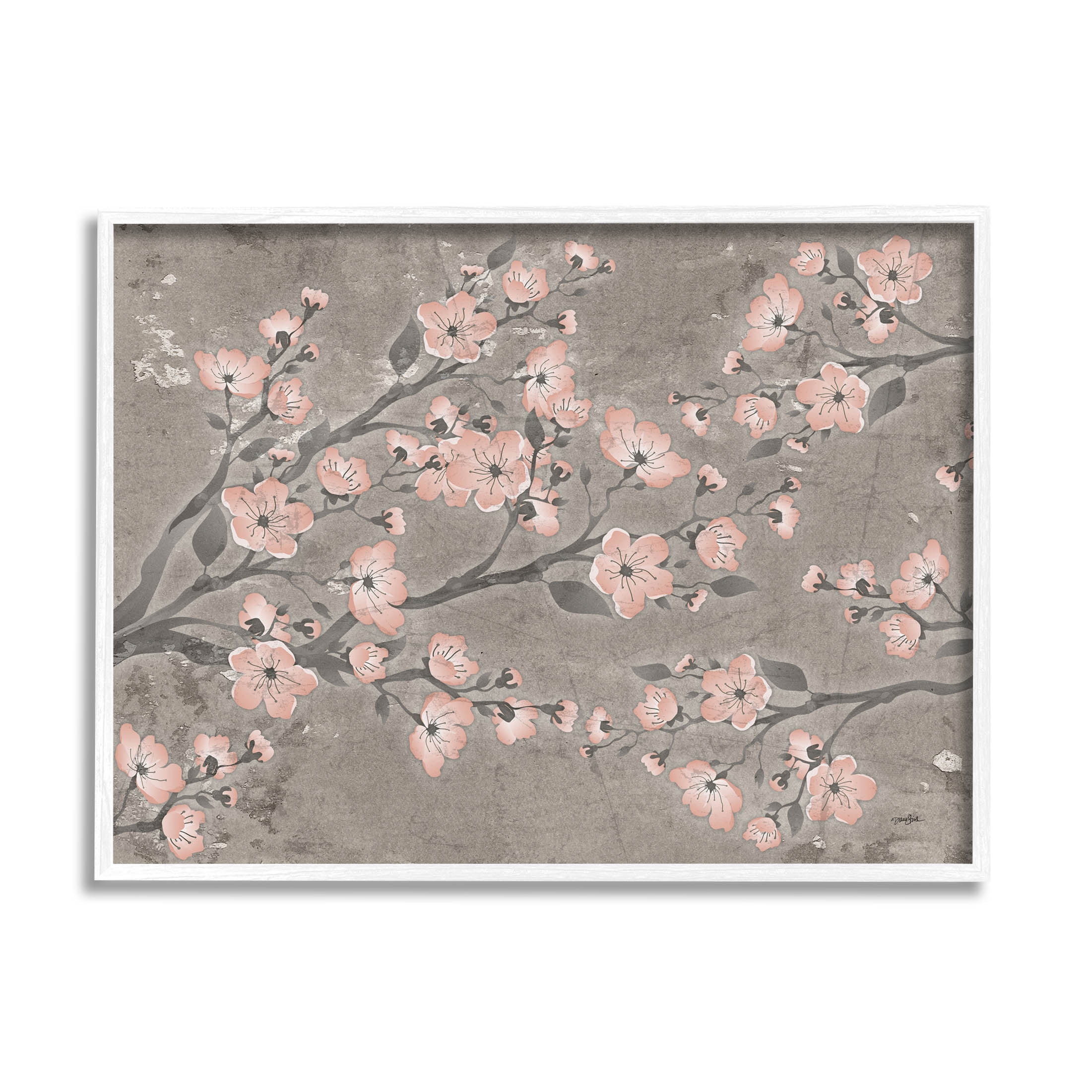 Stupell Industries Cherry Blossom Pattern Composition Graphic Art White Framed Art Print Wall Art, Design by Diane Stimson