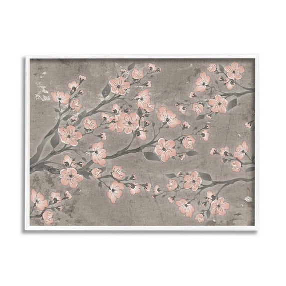 Stupell Industries Cherry Blossom Pattern Composition Graphic Art White Framed Art Print Wall Art, Design by Diane Stimson
