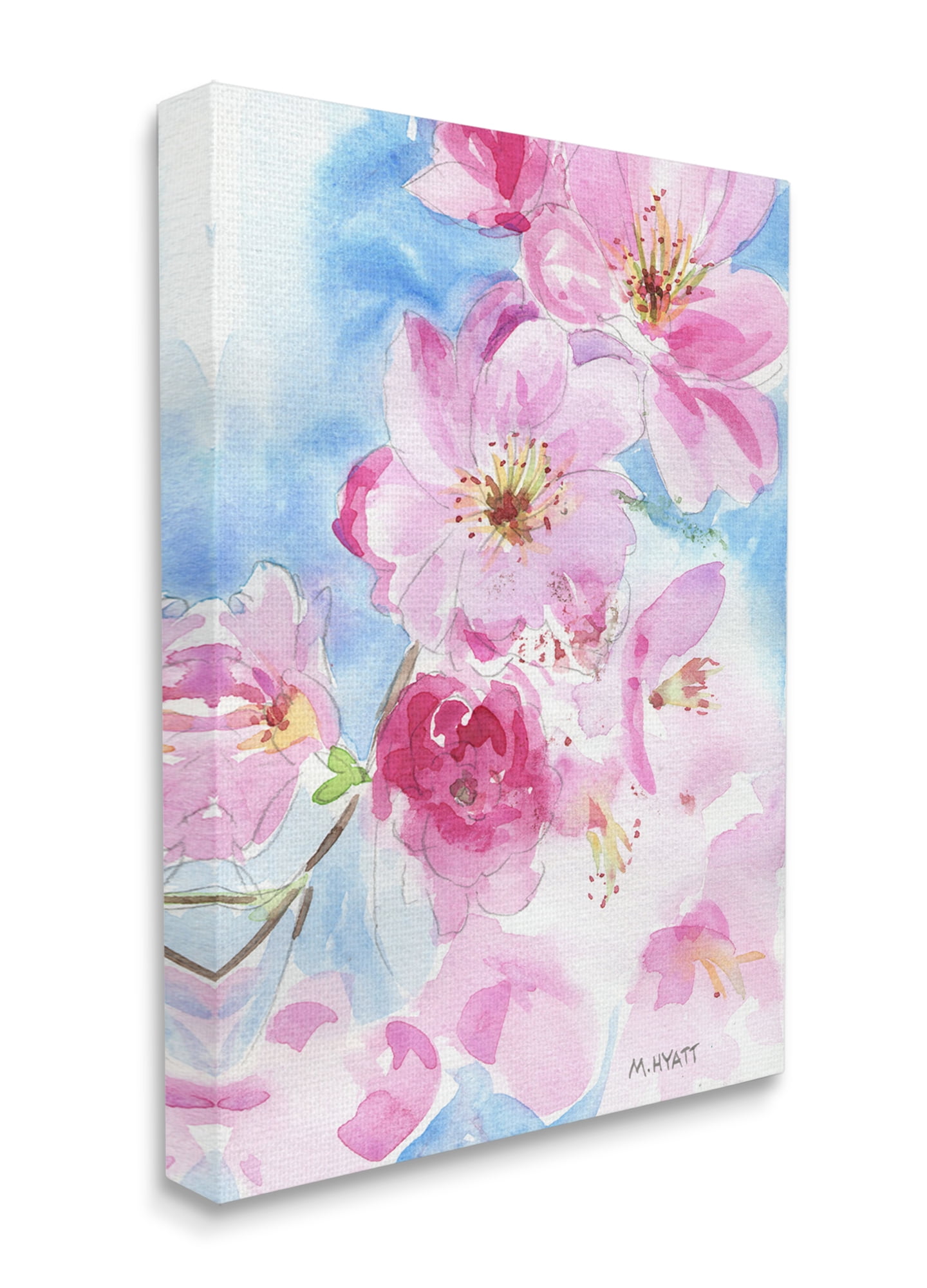 Stupell Industries Cherry Blossom Pink Florals Blooming over Blue Canvas Wall Art, 16 x 20, Design by Melissa Hyatt LLC