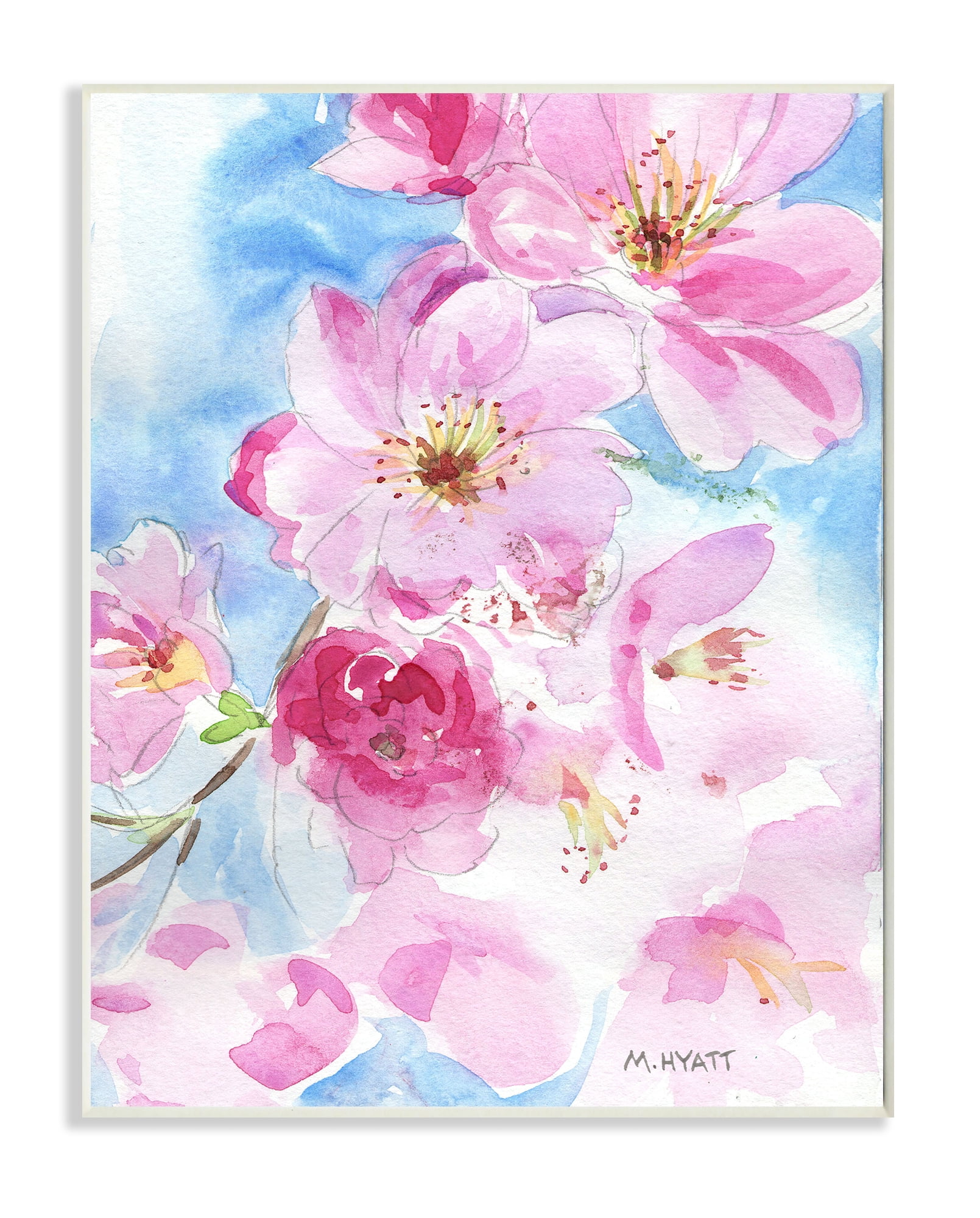 Stupell Industries Cherry Blossom Pink Florals Blooming over Blue Wall Plaque, 13 x 19, Design by Melissa Hyatt LLC