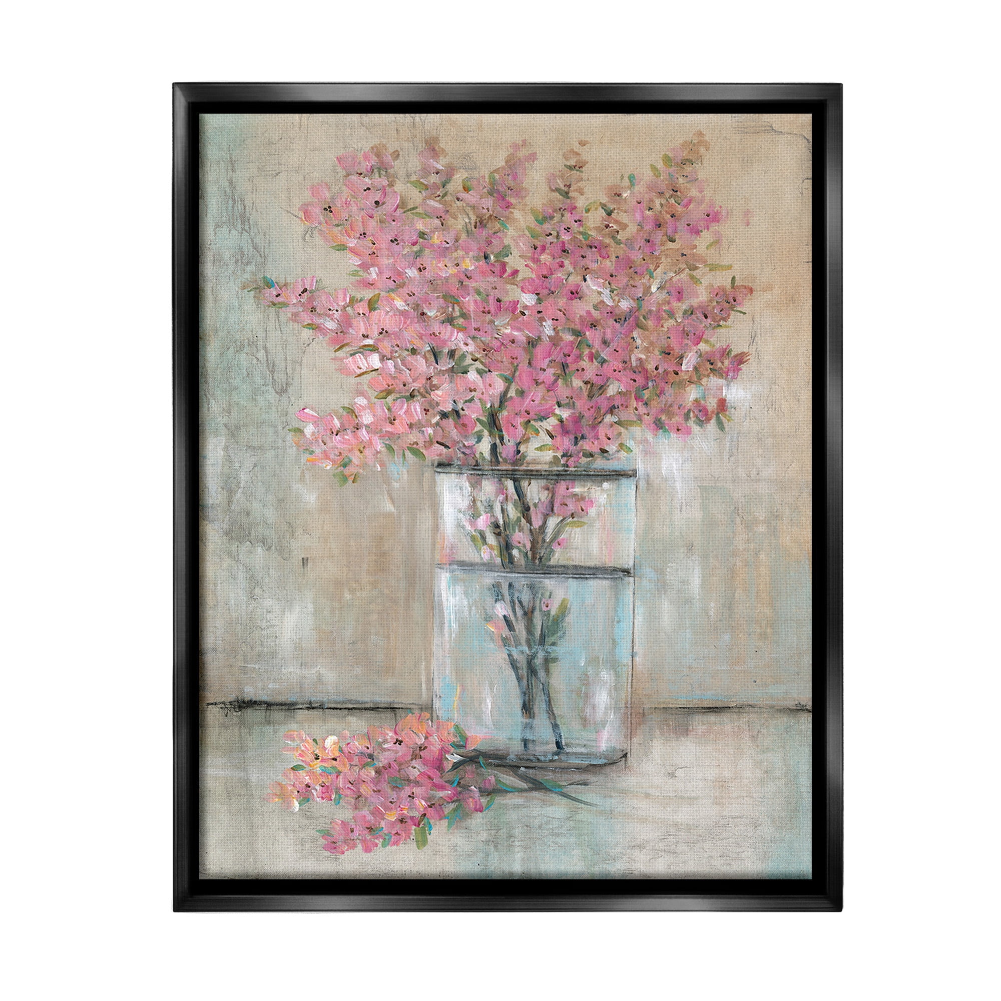 Stupell Industries Cherry Blossom Twigs Botanical & Floral Painting Black Floater Framed Canvas Art Print Wall Art, 25 x 31