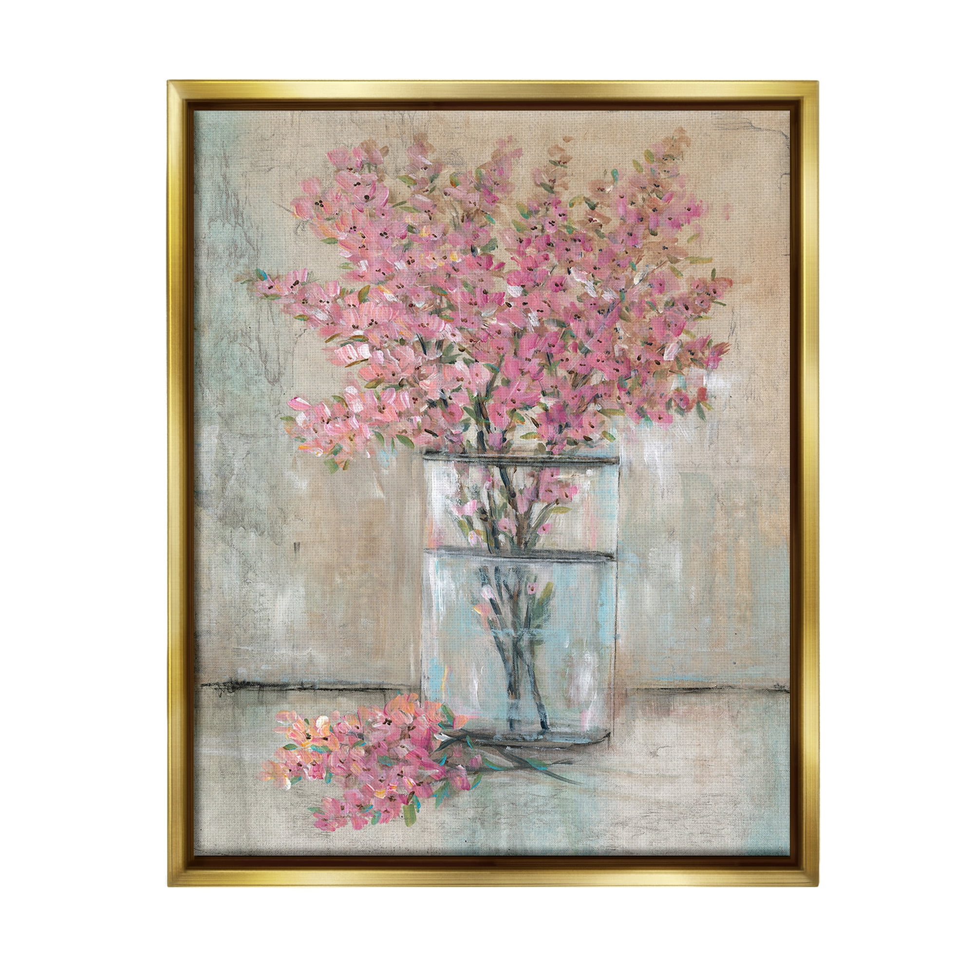 Stupell Industries Cherry Blossom Twigs Botanical & Floral Painting Gold Floater Framed Canvas Art Print Wall Art, 17 x 21