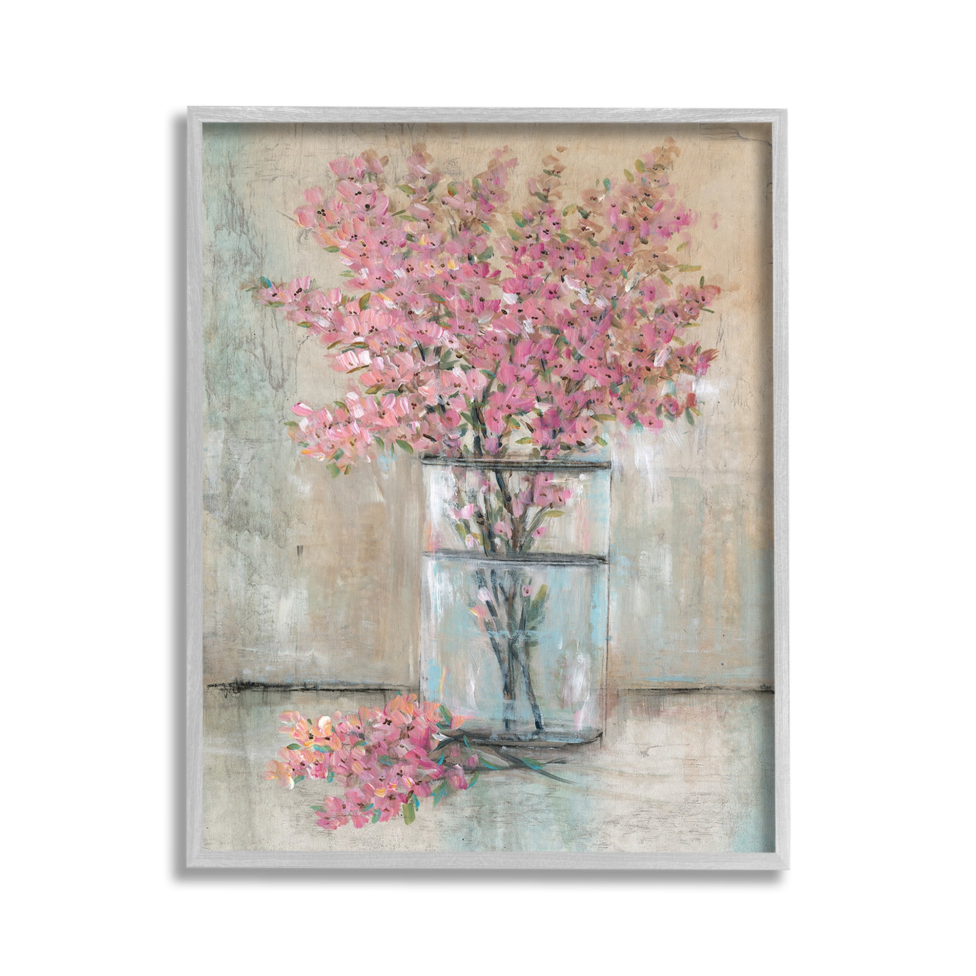 Stupell Industries Cherry Blossom Twigs Botanical & Floral Painting Gray Framed Art Print Wall Art, 11 x 14