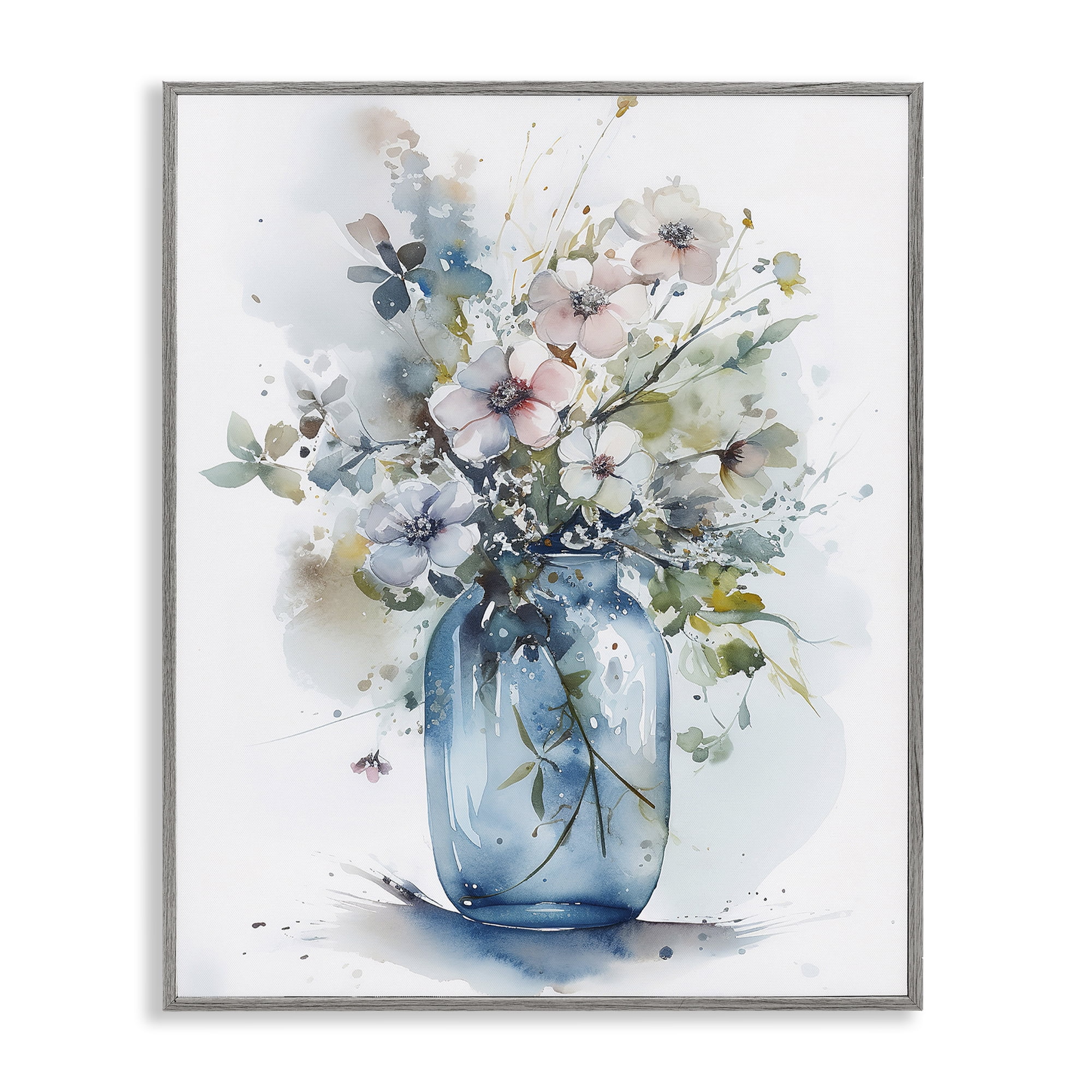 Stupell Industries Cherry Blossoms Country Jar Plants & Flowers Painting Gray Framed Art Print Wall Art, 16 x 20