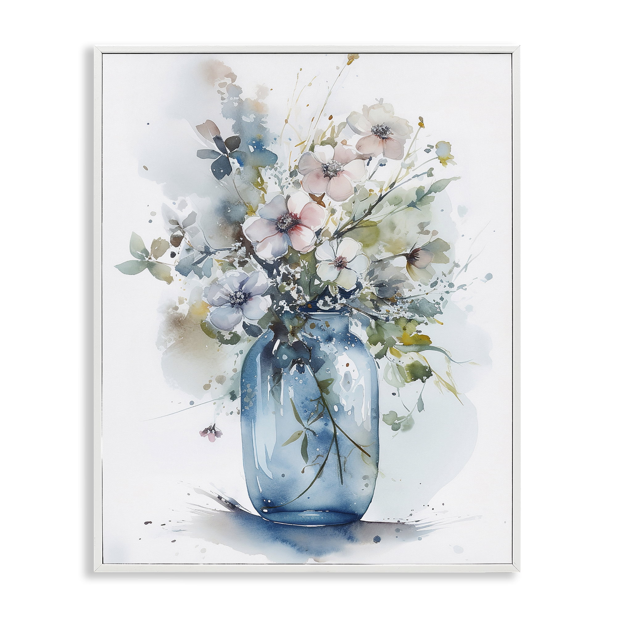 Stupell Industries Cherry Blossoms Country Jar Plants & Flowers Painting White Framed Art Print Wall Art, 16 x 20