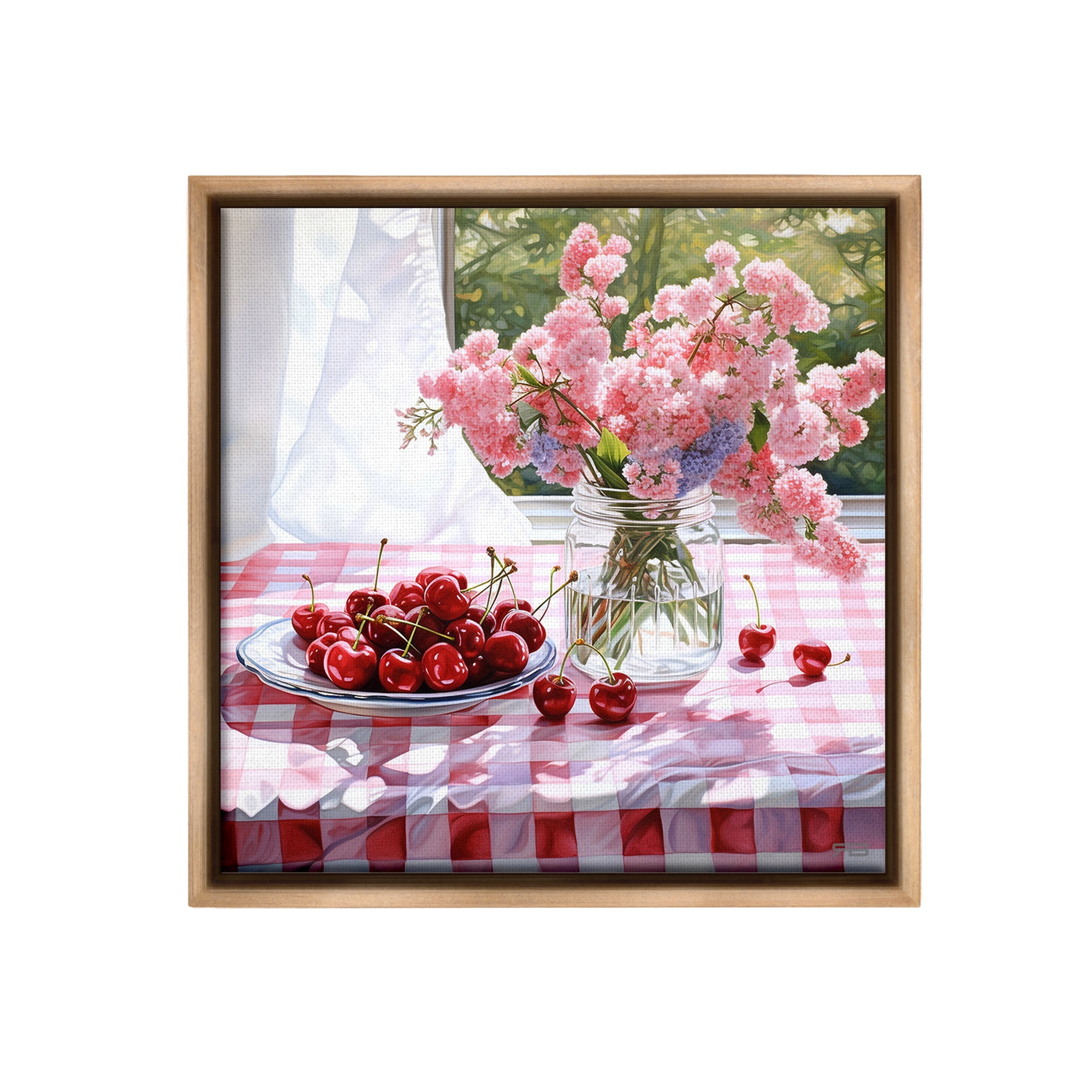 Stupell Industries Cherry Blossoms & Fruits Botanical & Floral Painting Brown Floater Framed Canvas Art Print Wall Art, 25 x 25
