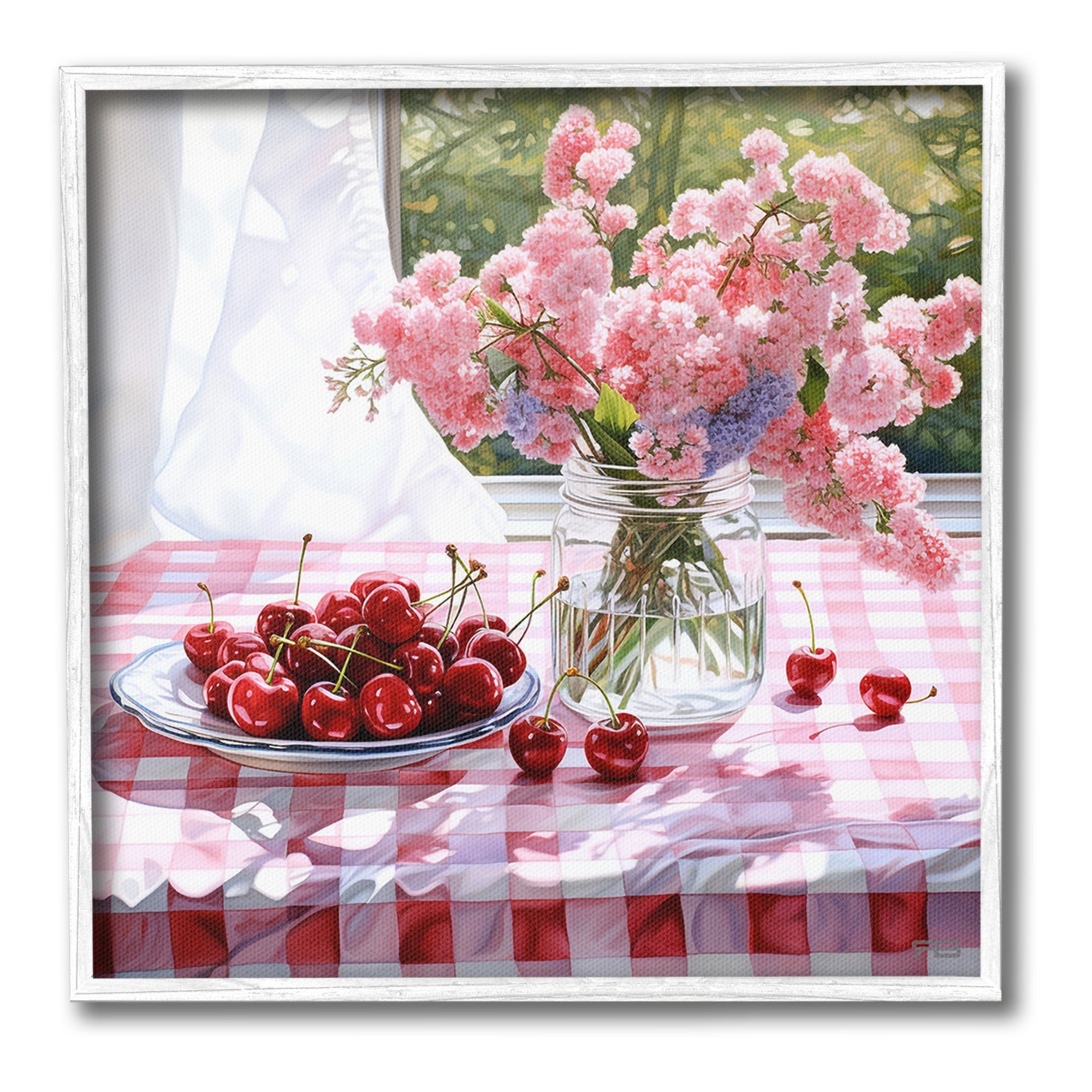 Stupell Industries Cherry Blossoms & Fruits Botanical & Floral Painting White Framed Art Print Wall Art, 17 x 17